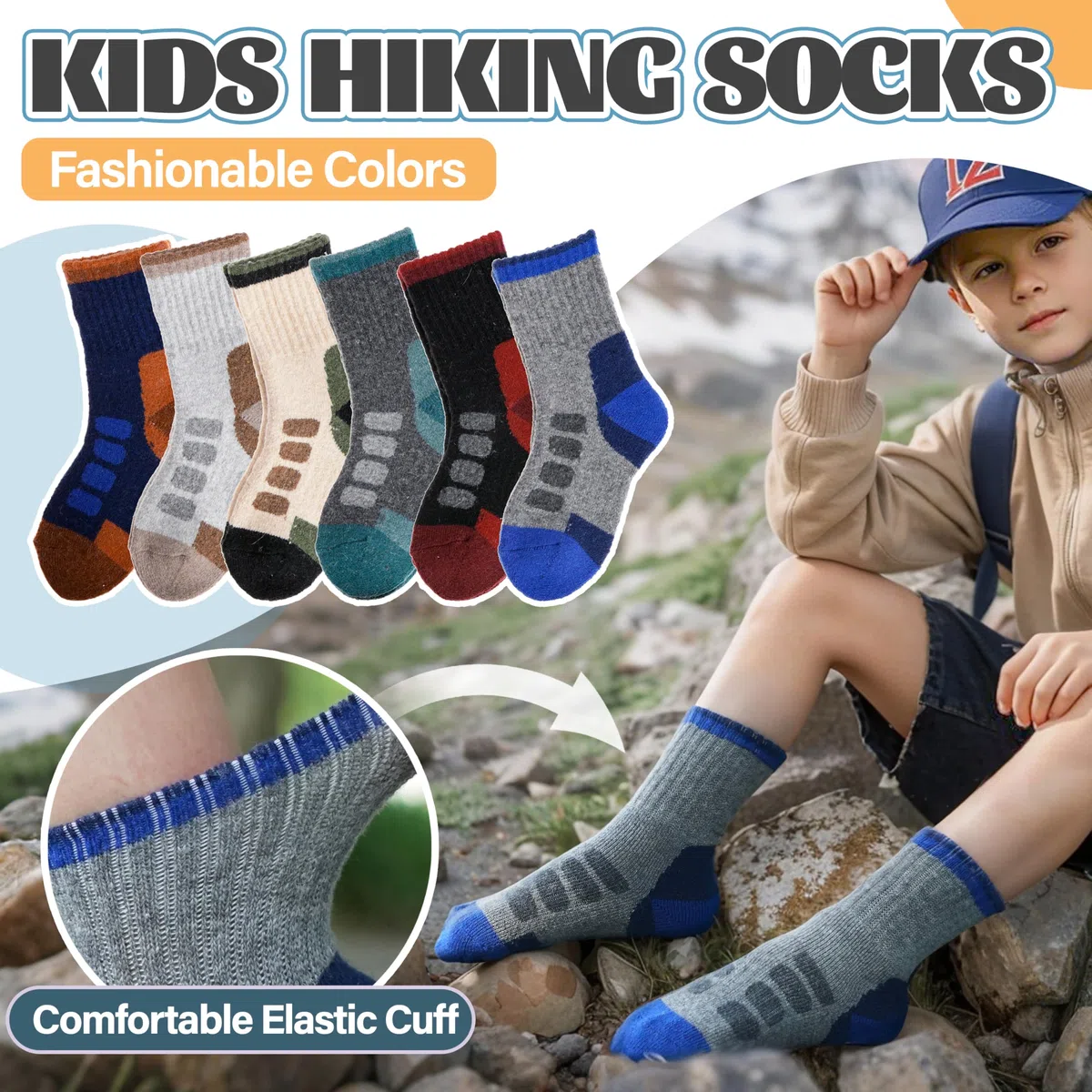 Kinder Kinder Merino Wandersocken Jungen Mädchen Wolle Socken Warme Sportsocken Dicke Thermosocken Trekking Wintersocken Socken Kinder Weihnachtssocken Geschenke 6 Paare(Überprüfen,12-15 Jahre)