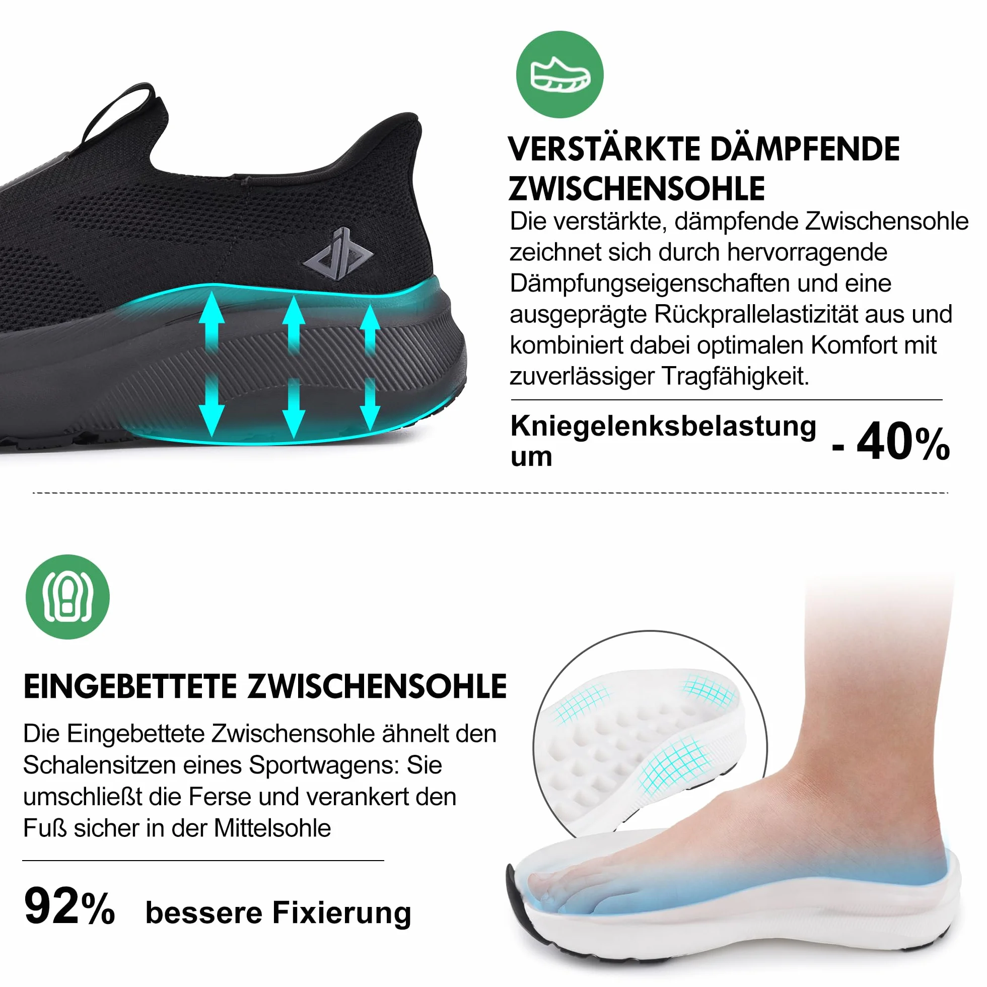 JACKSHIBO Hände frei Slip in Herren Schuhe Slip on Sneakers Fußbogenstütze Orthopädische Schuhe Memory Foam Walkingschuhe Mit Weite Zehenbox Nullabsatz Sohlen