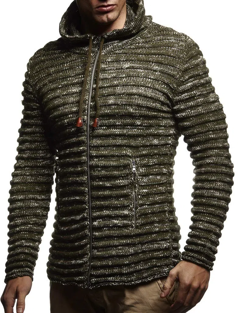 Leif Nelson Strickjacke Herren mit Kapuze & Reissverschluss - Strick Sweatjacke Männer Cardigan für Winter Baumwolle