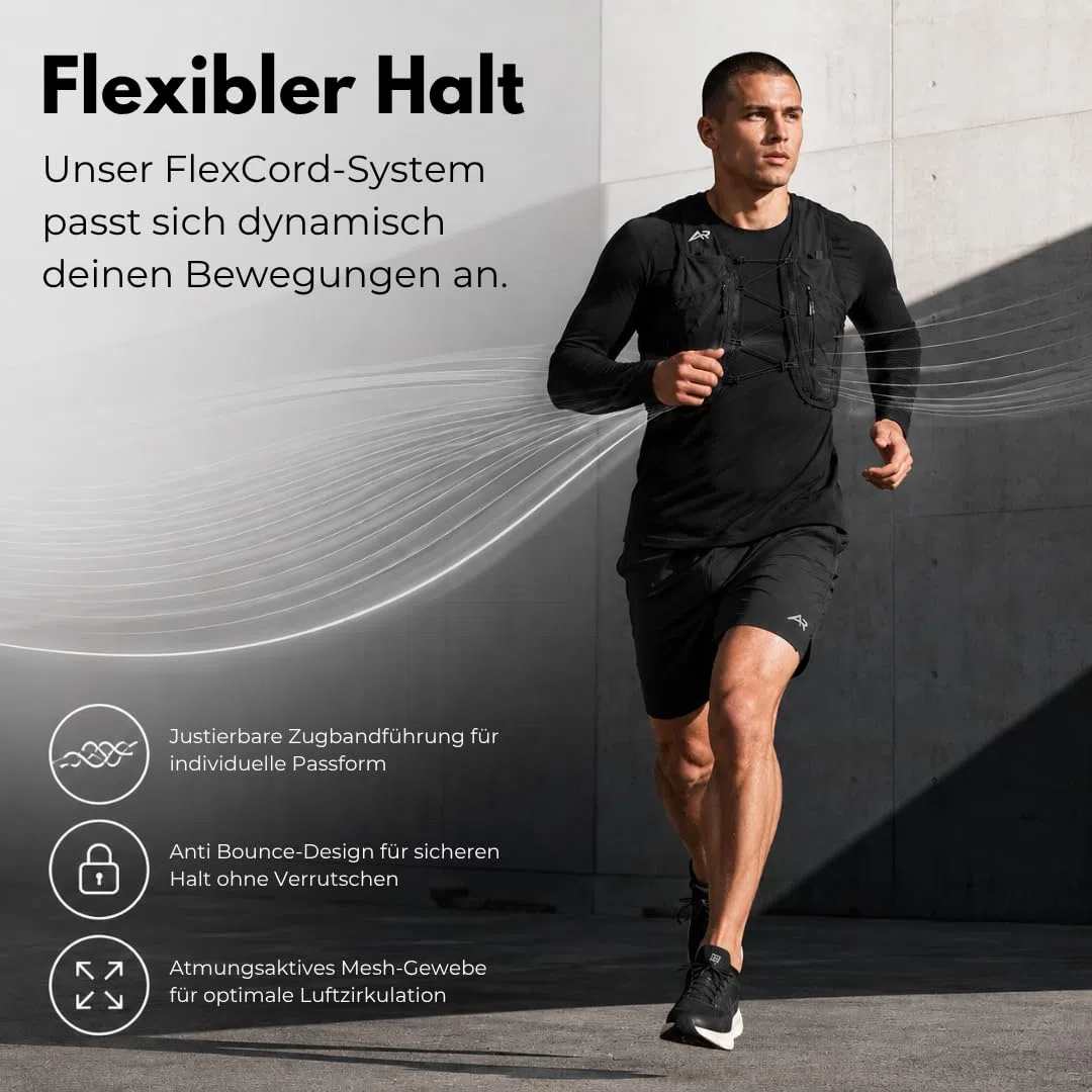 Laufweste für Damen & Herren mit Licht, SOS-Funktion GPS & Trinkflasche | ultraleichte Trinkweste 500 ml | Laufrucksack & Trinkrucksack zum Laufen | Running Vest Joggen & Trailrunning