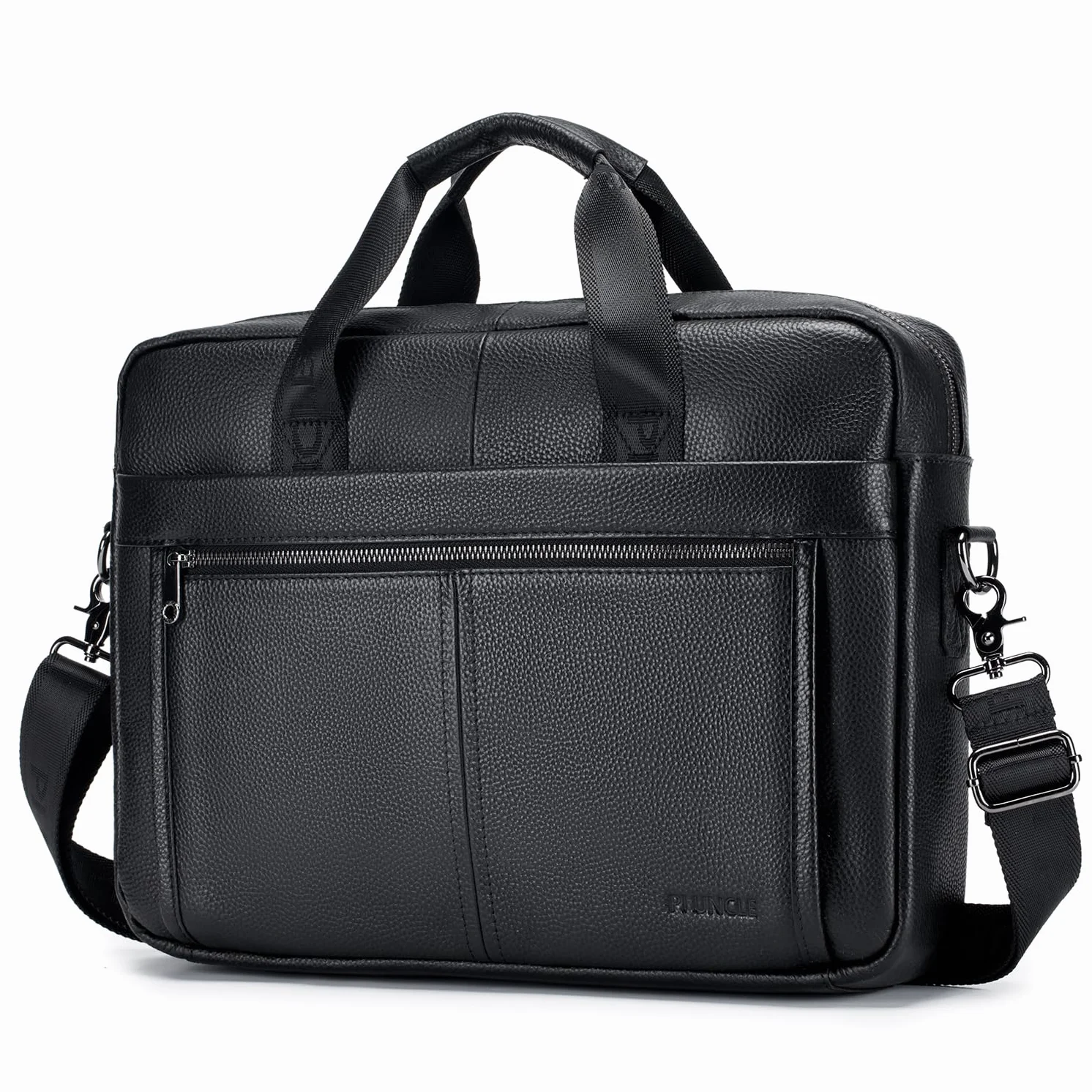 BAGZY Laptoptasche 15.6 Zoll Aktentasche Herren Umhängetasche Geschenk für Männer Handtasche für Männer Echtes Leder Herren Business Tasche Notebook Tasche Bürotasche (Schwarz)