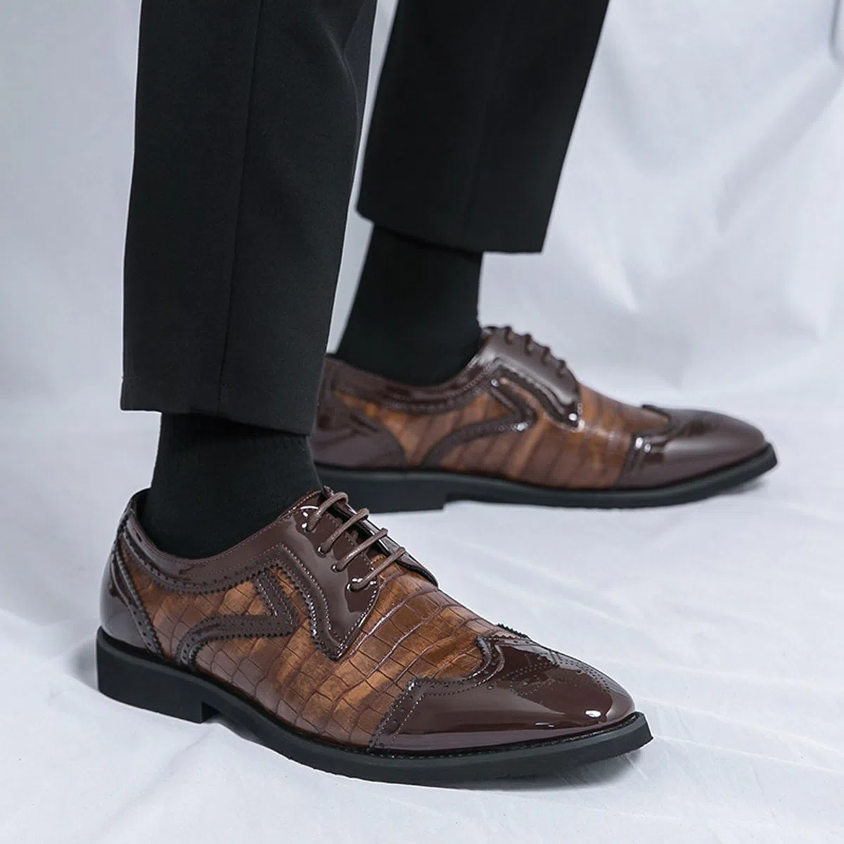 Oxford-Schuhe Herren Elegante Schnürer Zweifarbige Mit Brogue-Details Für Business & Festanlässe
