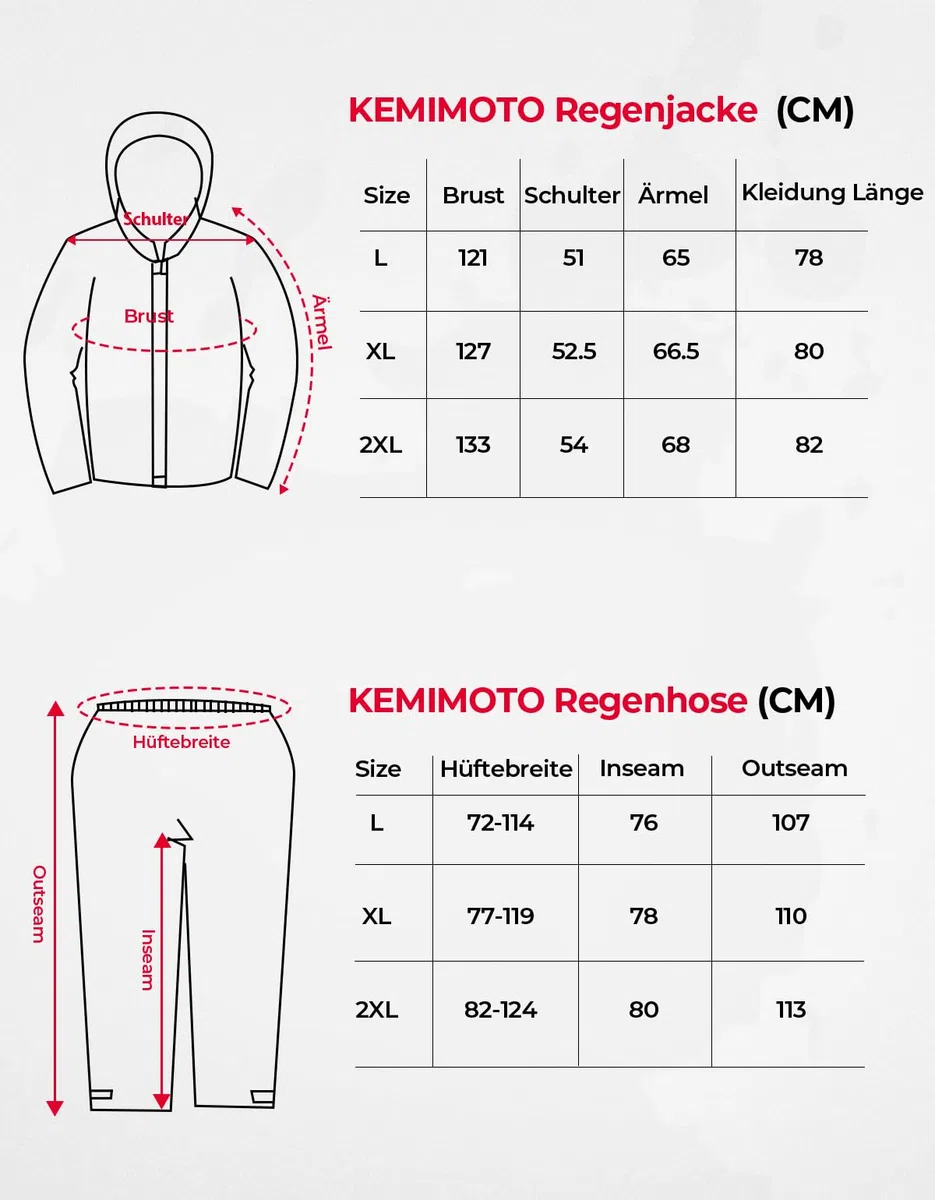 KEMIMOTO Motorrad Regenanzug Herren, 15000MMH₂O Wasserdichter Winddicht Regenmantel, Reflektierender Atmungsaktiv Fahrrad Regenbekleidung, Teilig Regenjacke für Roller Angeln Boot