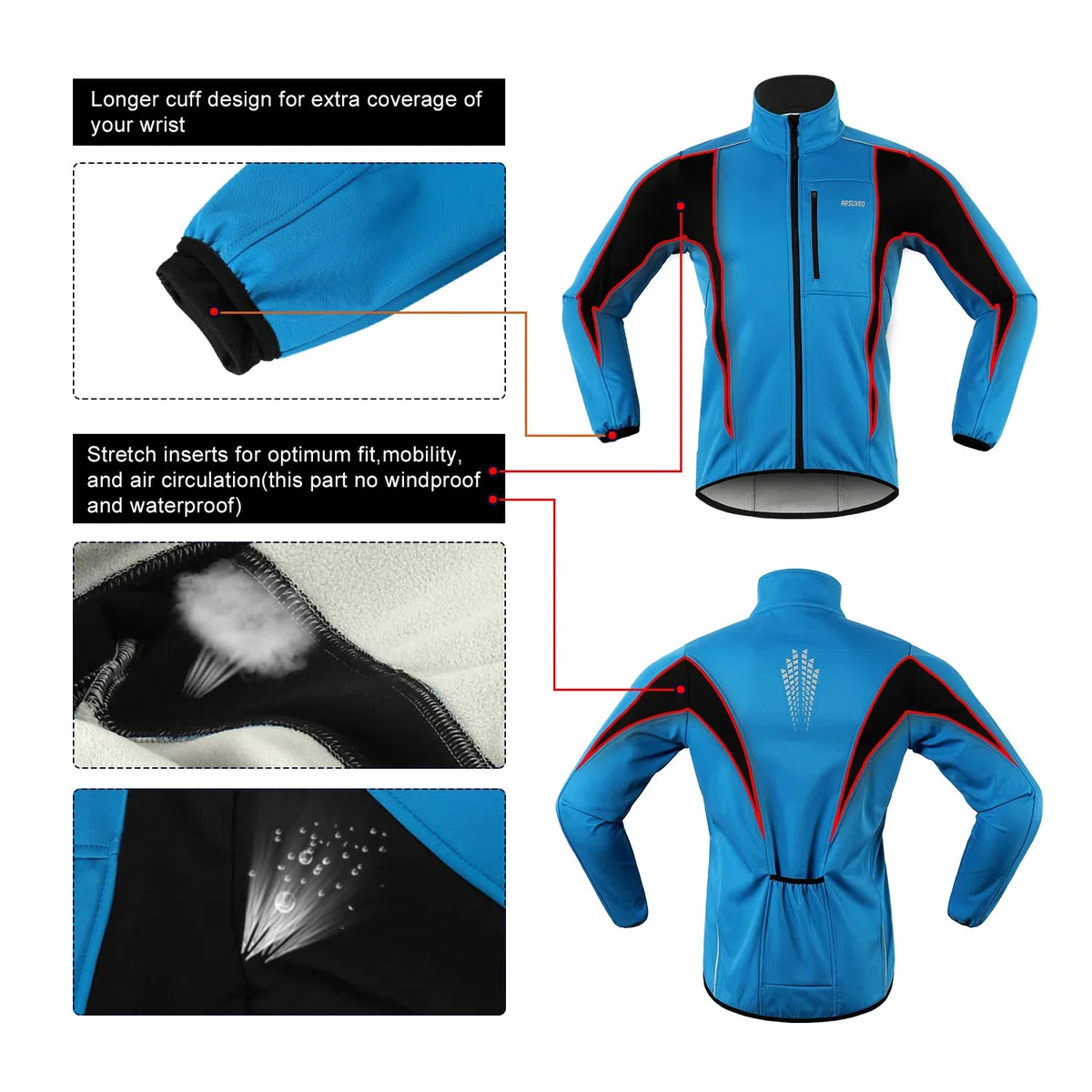 ARSUXEO Herren Radjacke wasserdicht winddicht Winter Thermal Atmungsaktiv Fahrradbekleidung 15K
