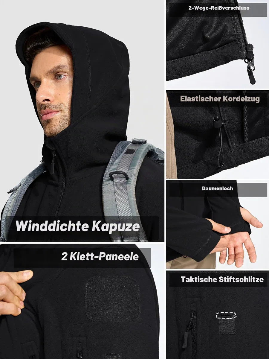 TACVASEN Herren Fleecejacke Military Outdoor Winddichte Jacke mit Kapuze