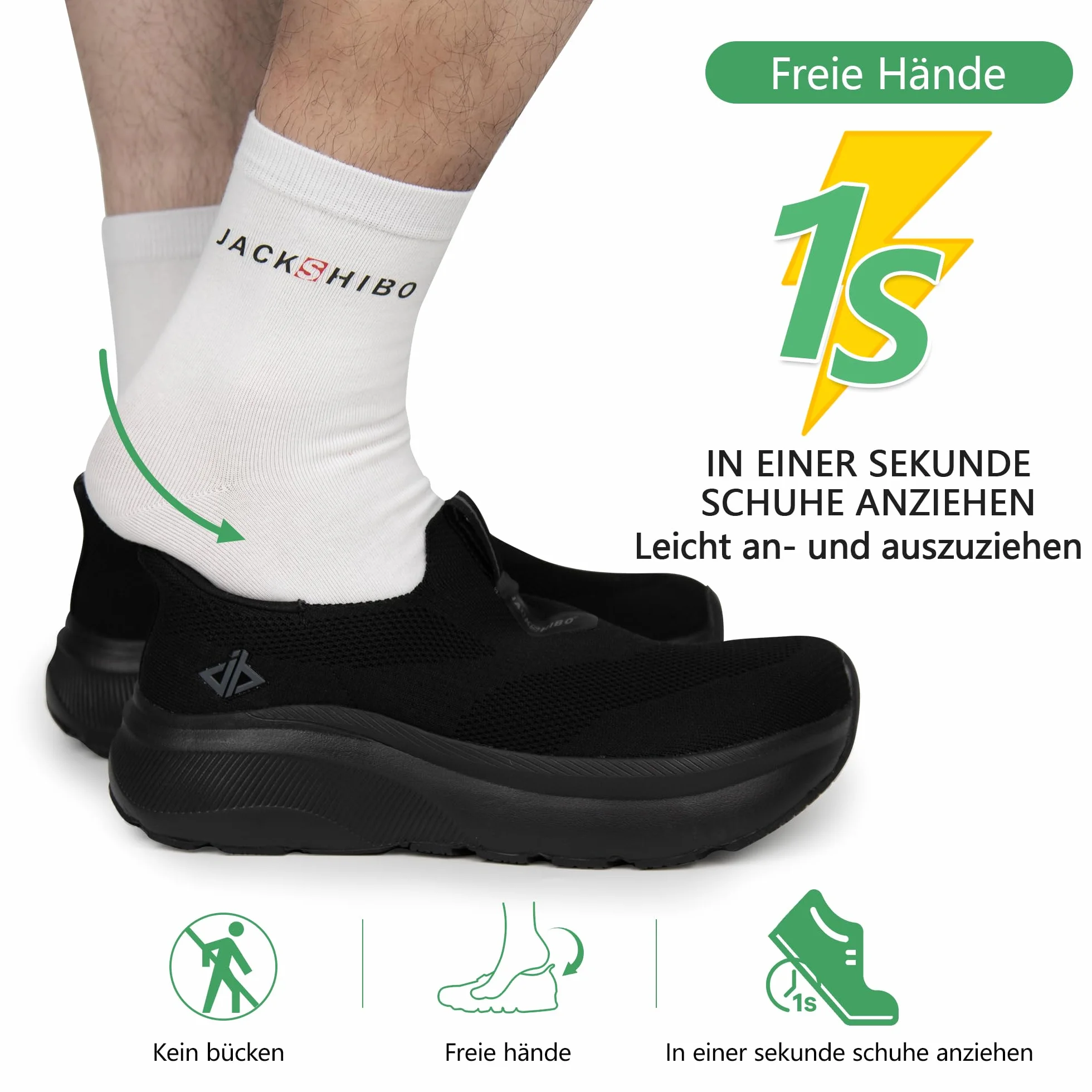 JACKSHIBO Hände frei Slip in Herren Schuhe Slip on Sneakers Fußbogenstütze Orthopädische Schuhe Memory Foam Walkingschuhe Mit Weite Zehenbox Nullabsatz Sohlen
