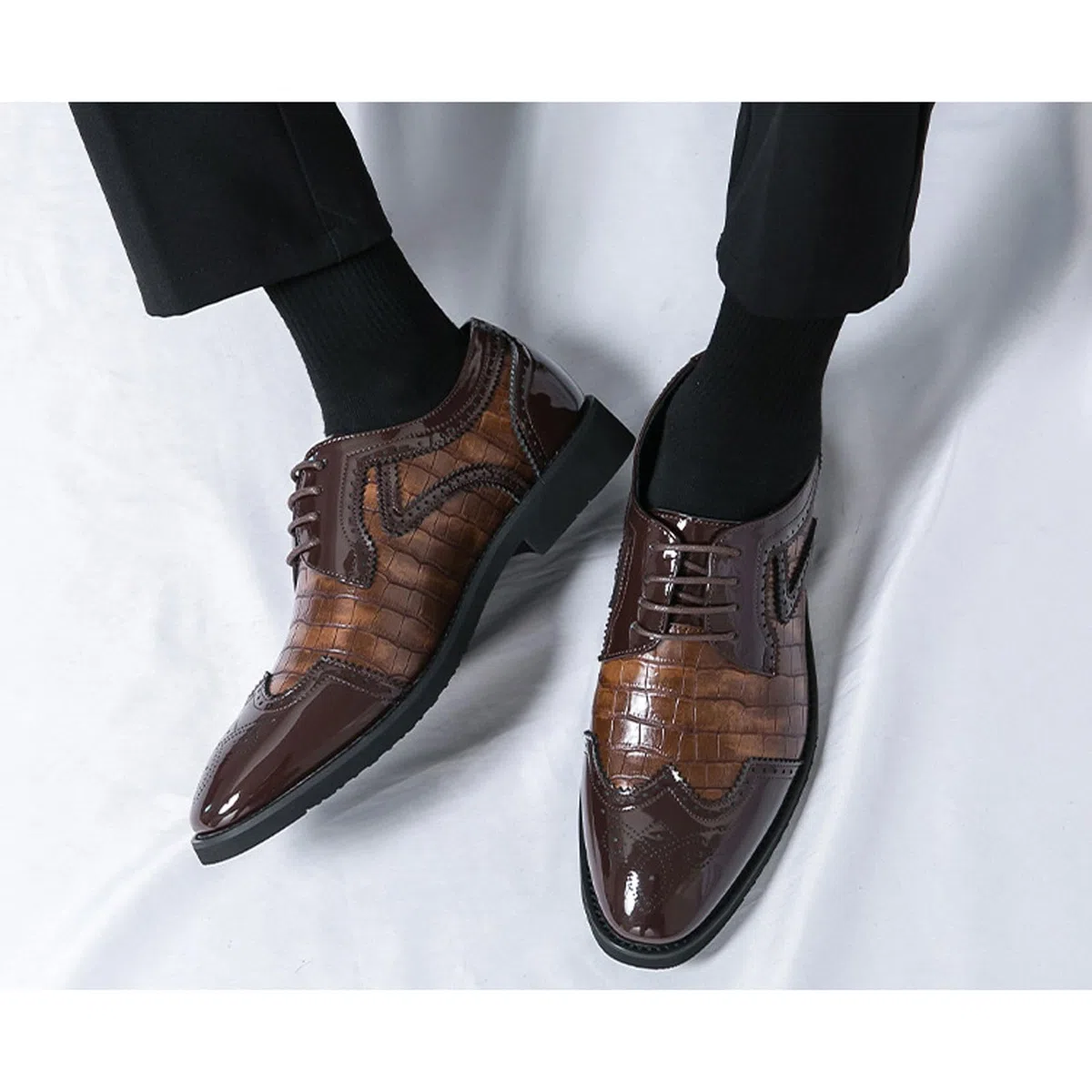 Oxford-Schuhe Herren Elegante Schnürer Zweifarbige Mit Brogue-Details Für Business & Festanlässe