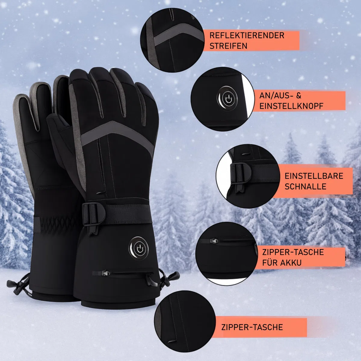SOUCCESS Beheizbare Handschuhe – 6000 mAh Akku, 3 Heizstufen, Wasserdicht & Winddicht, Touchscreen-kompatibel, Unisex Thermo-Handschuhe für Skifahren, Motorrad, Angeln, Outdoor & Alltag