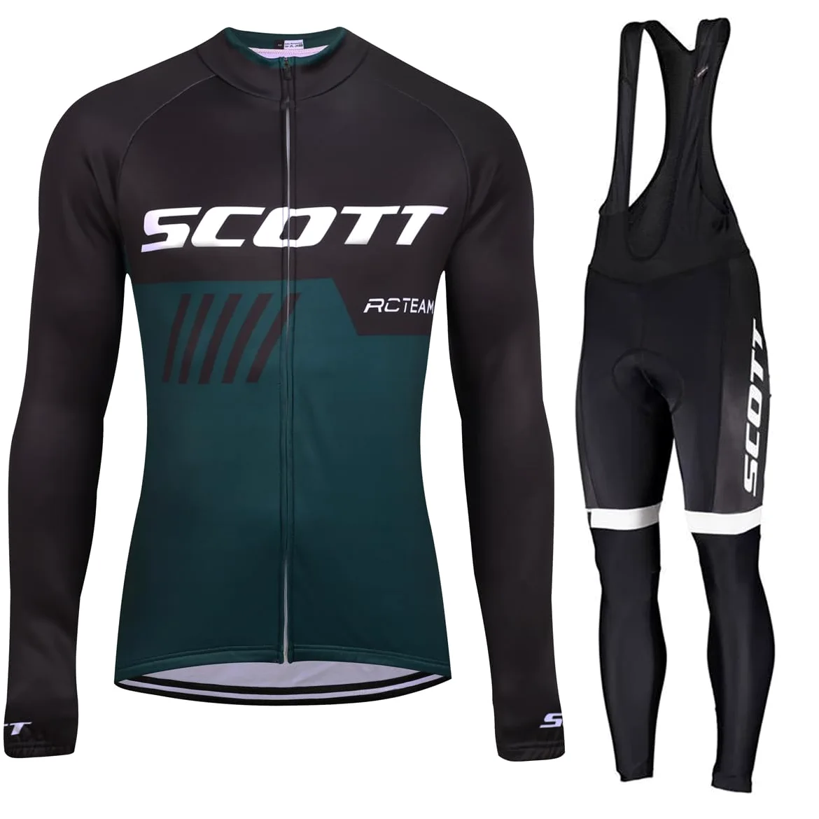 Langarm Radsportanzüge Herren Radtrikot Set, Thermo Vlies Winddicht Fahrradtrikot Set, Sport & Freizeit MTB Radtrikot für Herbst/Winter