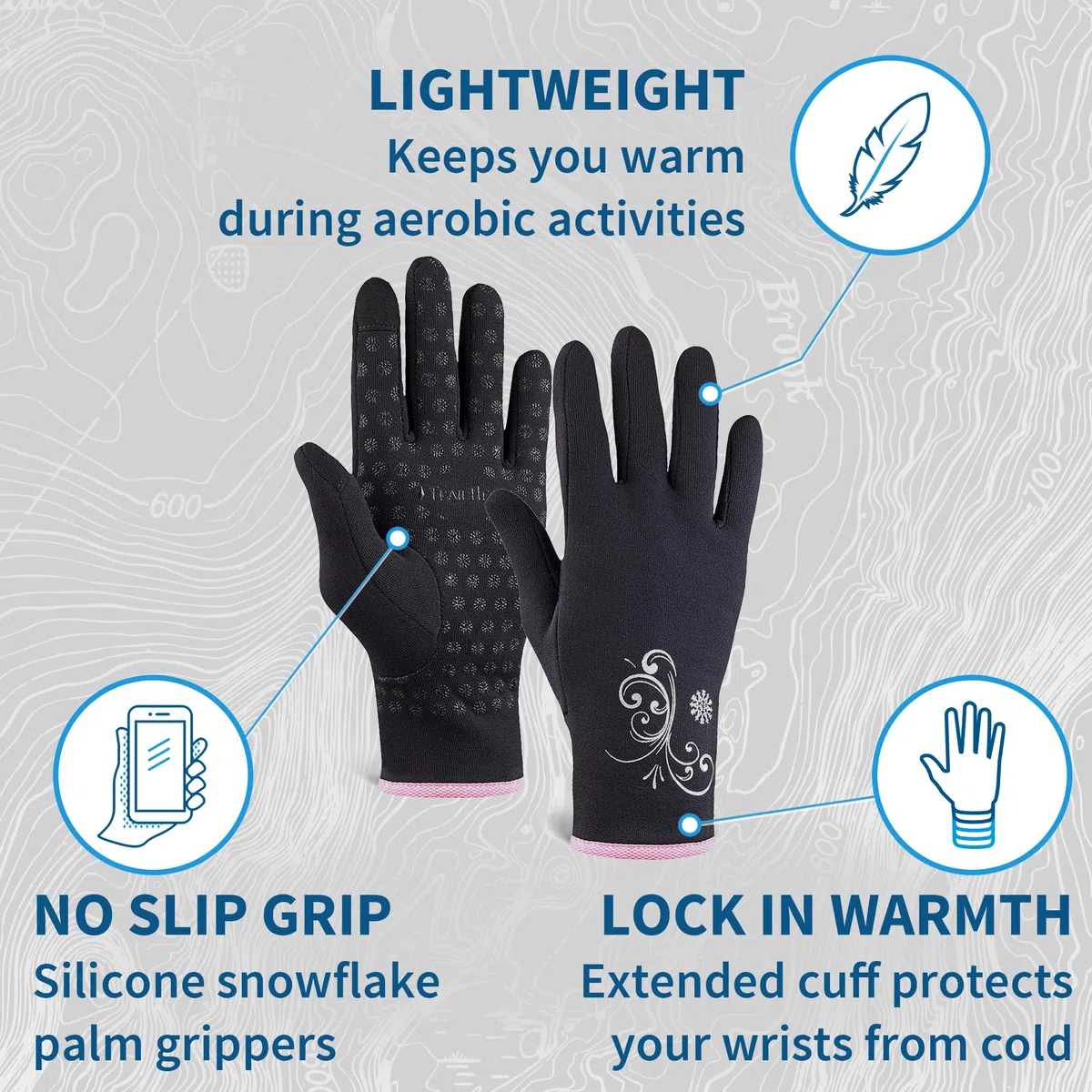 TrailHeads Womens Touchscreen Running Gloves - Accessories for Women Winter - Hiking, Biking, Sports