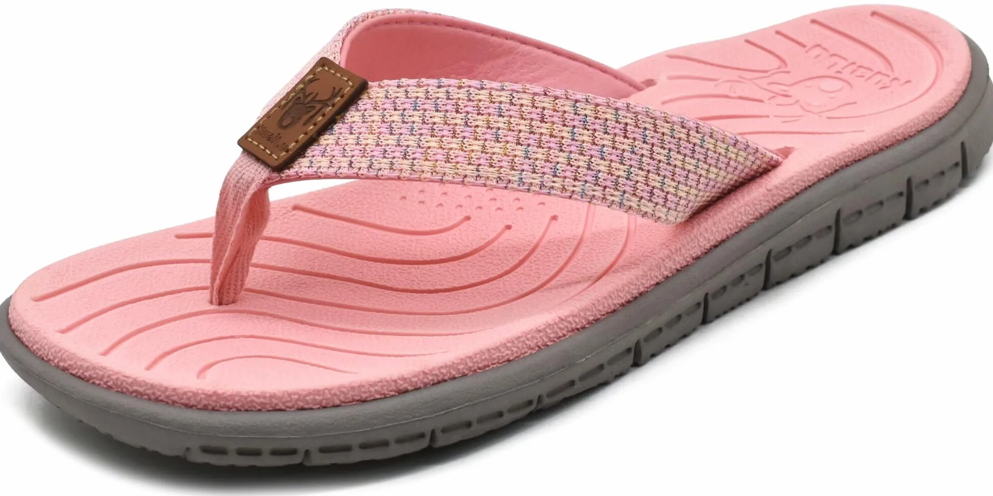 KuaiLu Flip Flops Damen Weich Leder Stoff Badelatschen Yoga Matte Fußbett Sandalen Sommer Strand Zehentrenner Rutschfest Badesandalen Frauen