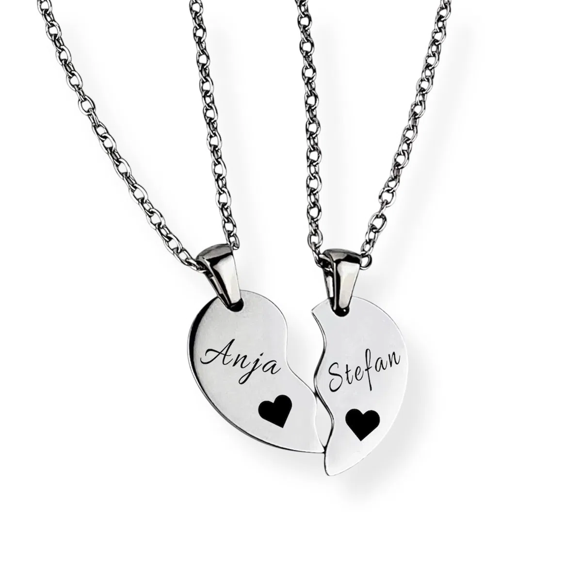 Herz Halskette für Paare mit Gravur | personalisiert mit Name, Datum, Spruch | Damen, Herren, Freundin, Verliebte | Kette verstellbar 45 cm, wasserfest mit Rückseite