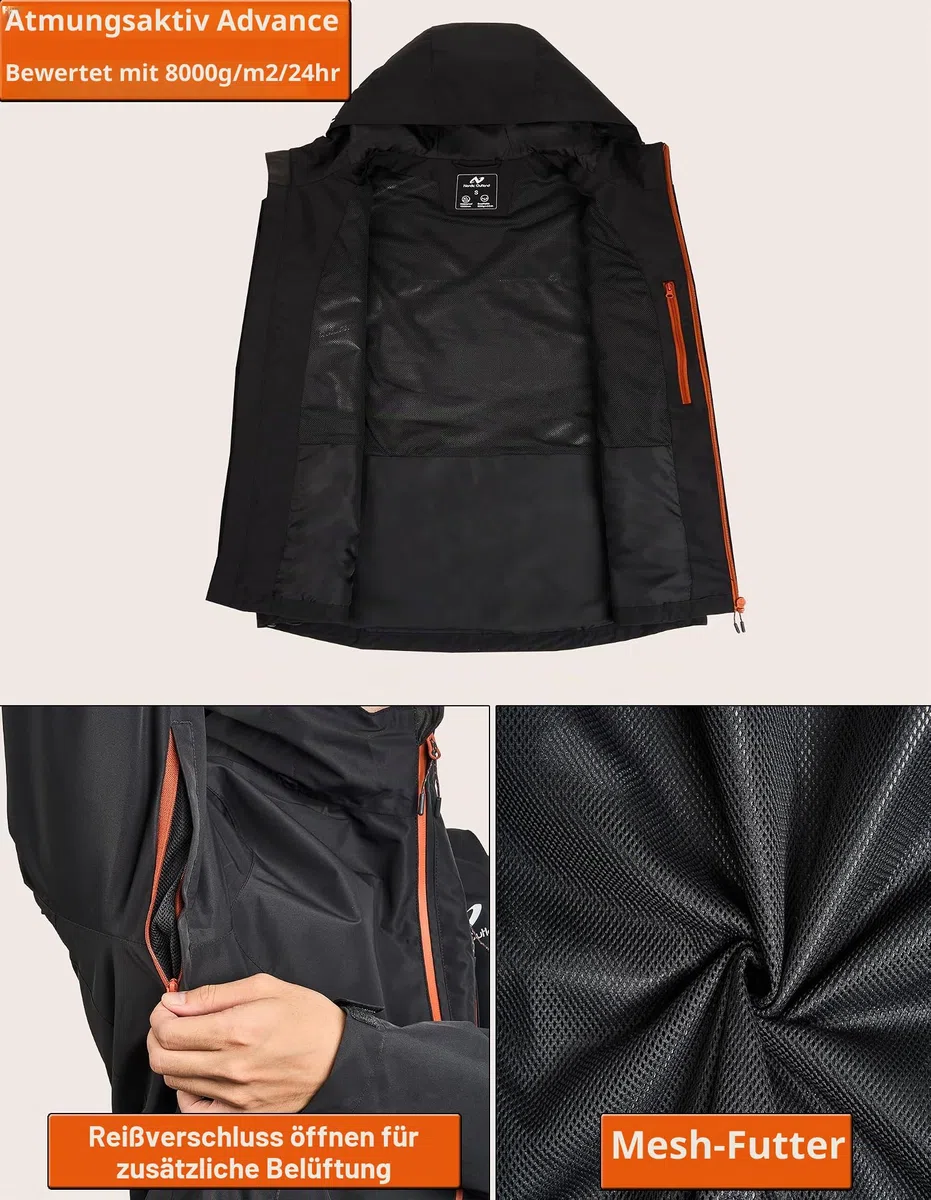 NORDIC OUTLAND Leichte Herren-Regenjacke mit Kapuze, wasserdicht, atmungsaktiv, Regenmantel für Outdoor
