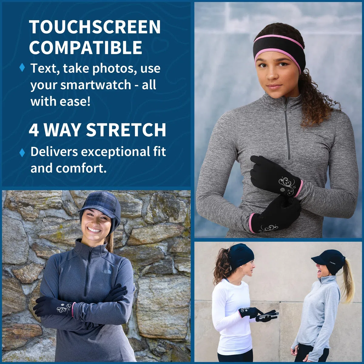 TrailHeads Womens Touchscreen Running Gloves - Accessories for Women Winter - Hiking, Biking, Sports