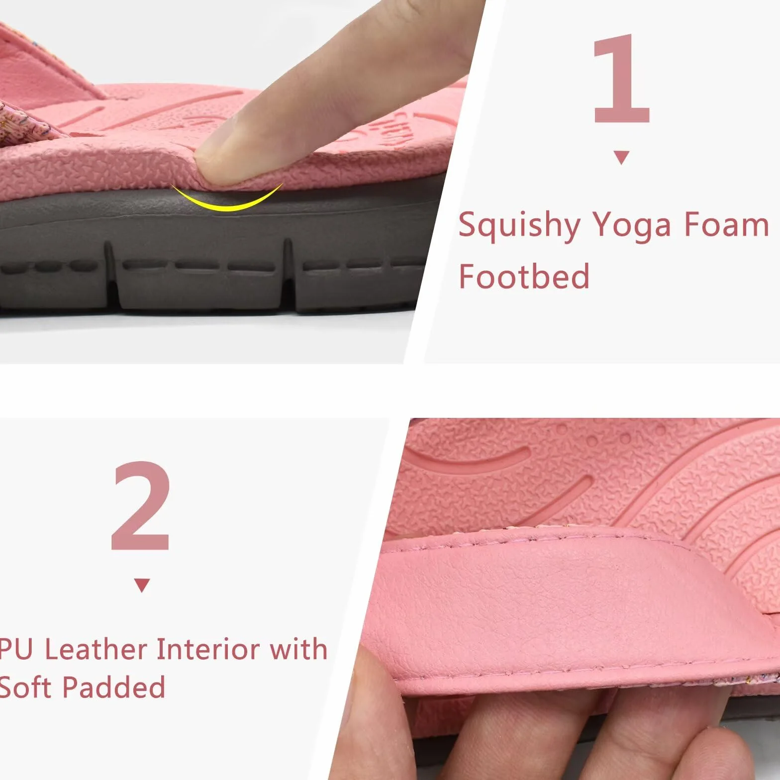 KuaiLu Flip Flops Damen Weich Leder Stoff Badelatschen Yoga Matte Fußbett Sandalen Sommer Strand Zehentrenner Rutschfest Badesandalen Frauen