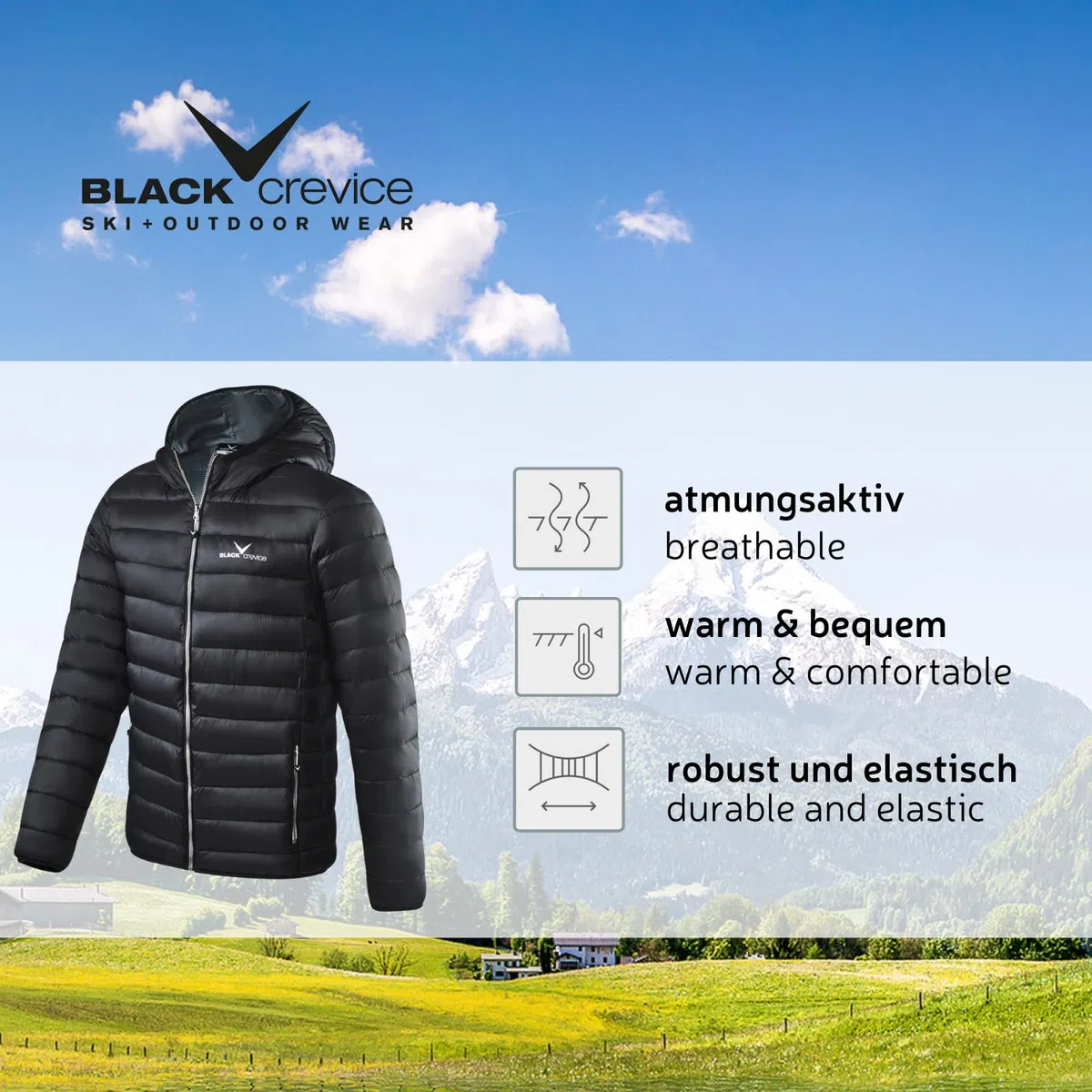 Black Crevice Herren Steppjacke I leichte Steppjacke in verschiedenen Farben & Größen I wind- & wasserabweisend Herren-Jacke I Steppjacke mit Kunstfaserfüllung I Steppjacke mit Kapuze
