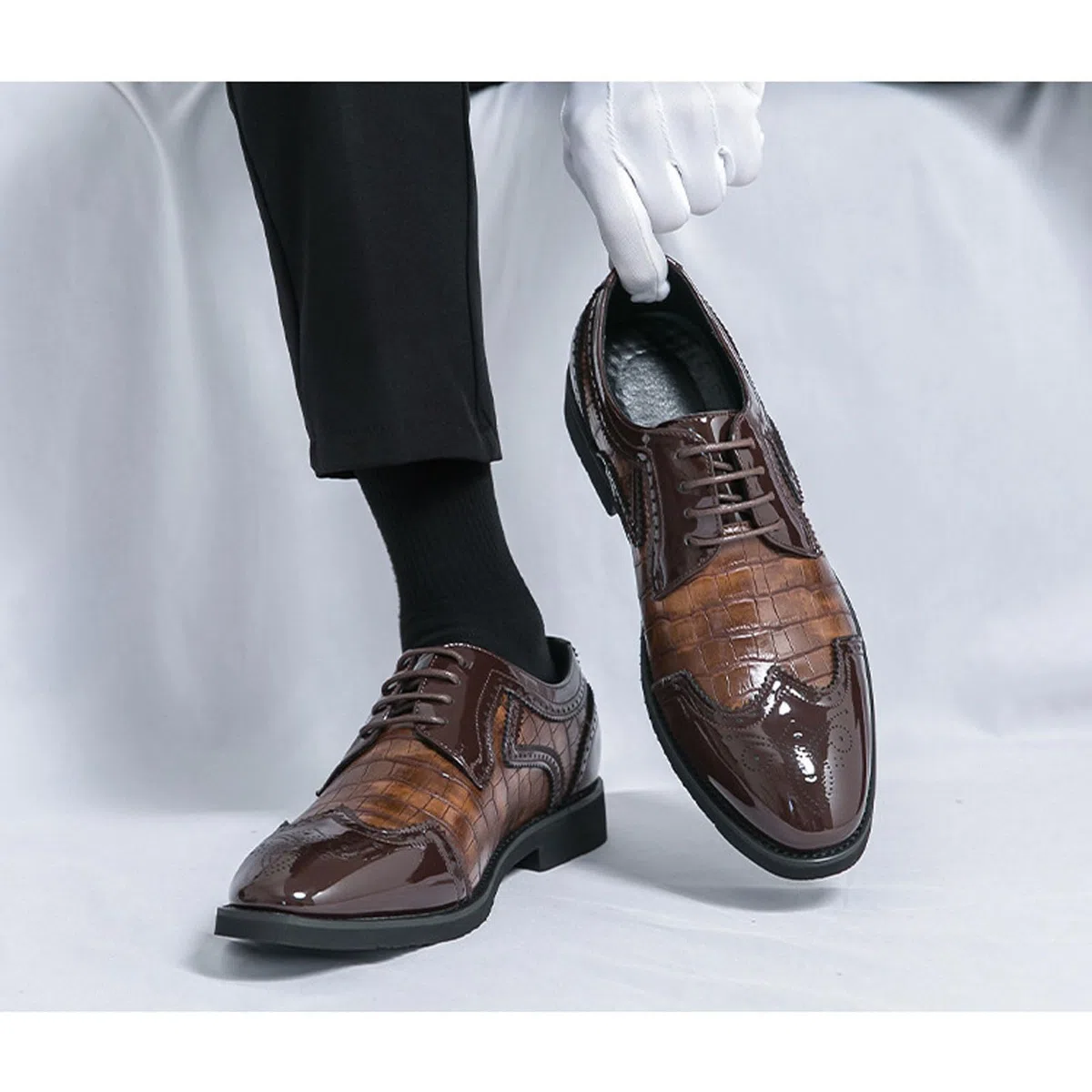 Oxford-Schuhe Herren Elegante Schnürer Zweifarbige Mit Brogue-Details Für Business & Festanlässe