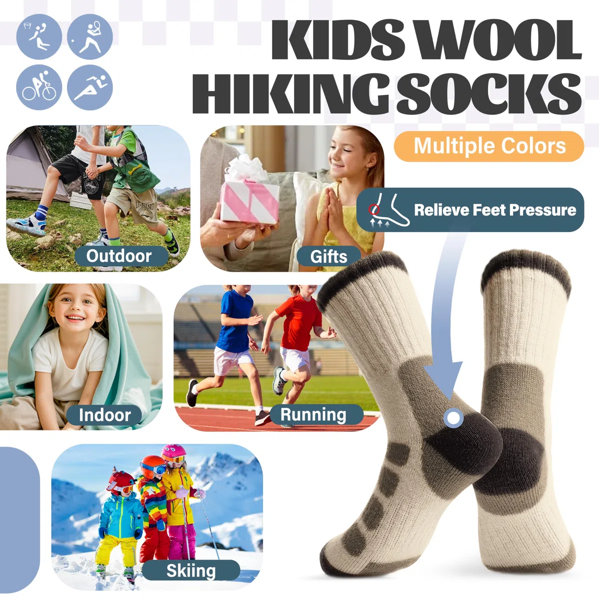 Kinder Kinder Merino Wandersocken Jungen Mädchen Wolle Socken Warme Sportsocken Dicke Thermosocken Trekking Wintersocken Socken Kinder Weihnachtssocken Geschenke 6 Paare(Überprüfen,12-15 Jahre)
