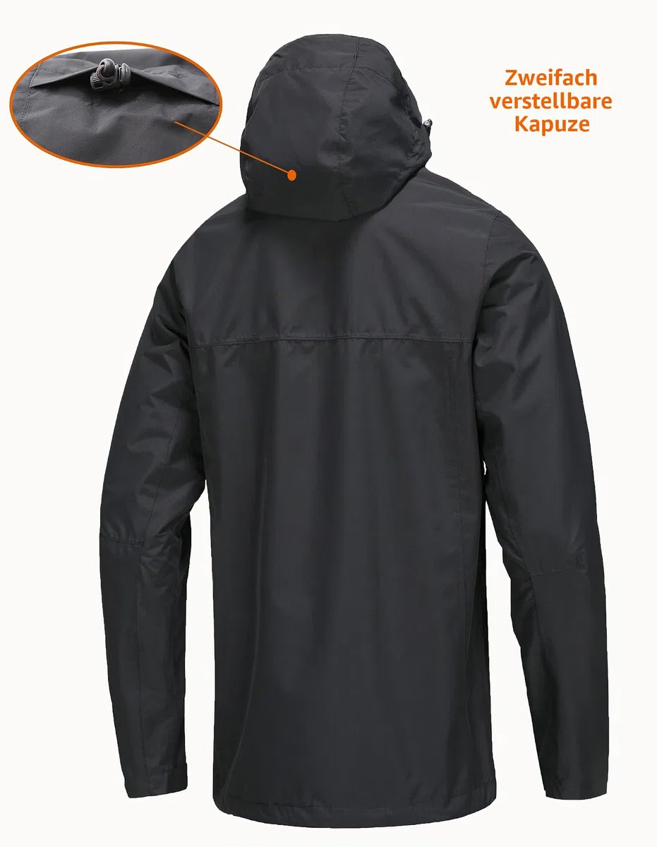 NORDIC OUTLAND Leichte Herren-Regenjacke mit Kapuze, wasserdicht, atmungsaktiv, Regenmantel für Outdoor