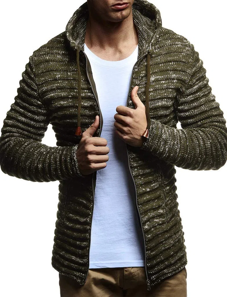 Leif Nelson Strickjacke Herren mit Kapuze & Reissverschluss - Strick Sweatjacke Männer Cardigan für Winter Baumwolle