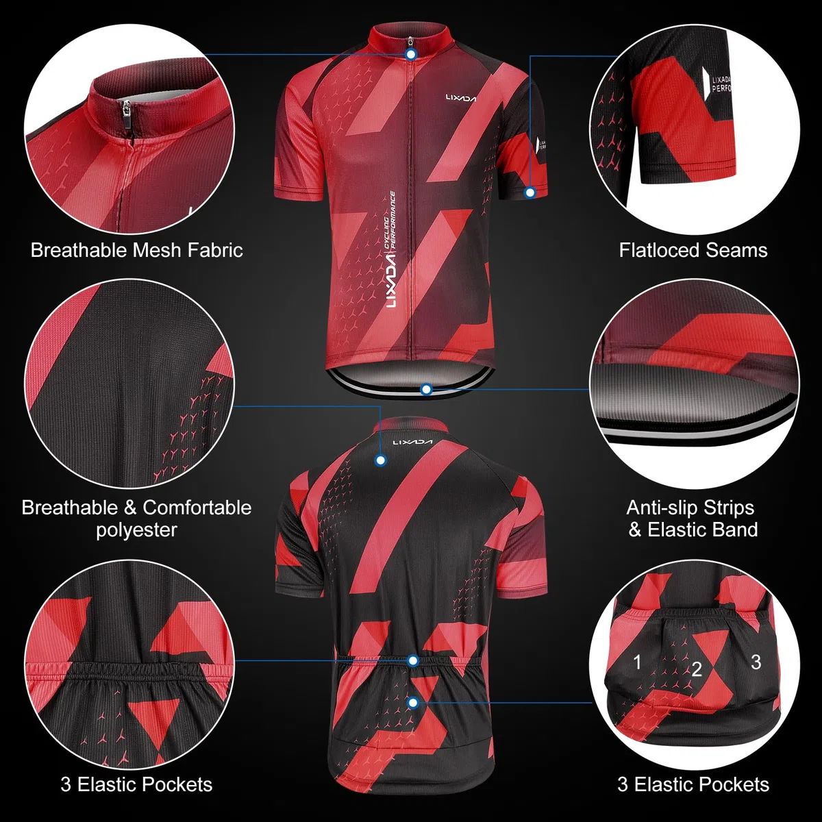 Lixada Kurzarm Radtrikot Rennrad trikot herren Herren Atmungsaktives Sommer Kurzarm Bike Shirt und Radhose gepolsterte Shorts, MTB Fahrrad Anzug für Radsport Outdoor Sport