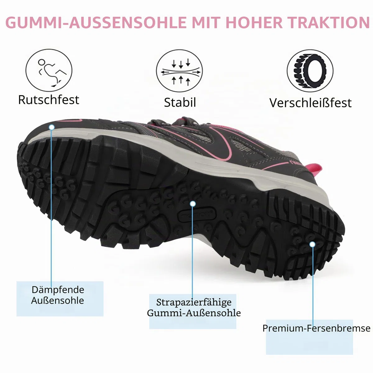 Wanderschuhe Damen Trekkingschuhe Atmungsaktiv rutschfeste Trekking Schuhe Leicht Outdoorschuhe für Wanderungen, Trekking und Den Alltag