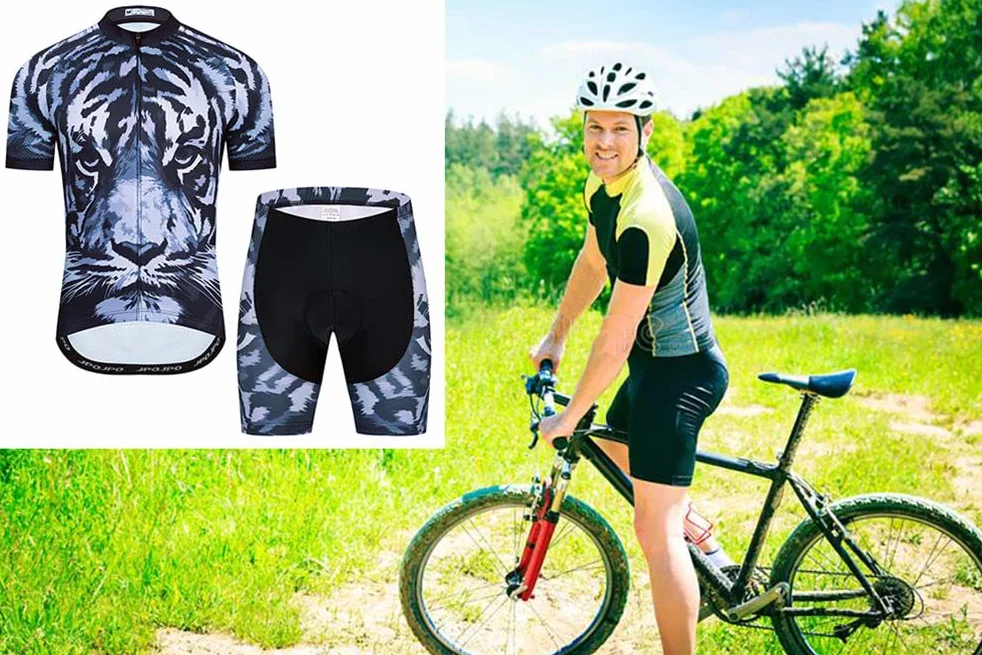 Radtrikot-Set für Herren, kurzärmeliges Hemd und 3D-Kissen-Shorts, gepolsterter Anzug, Bike-Top