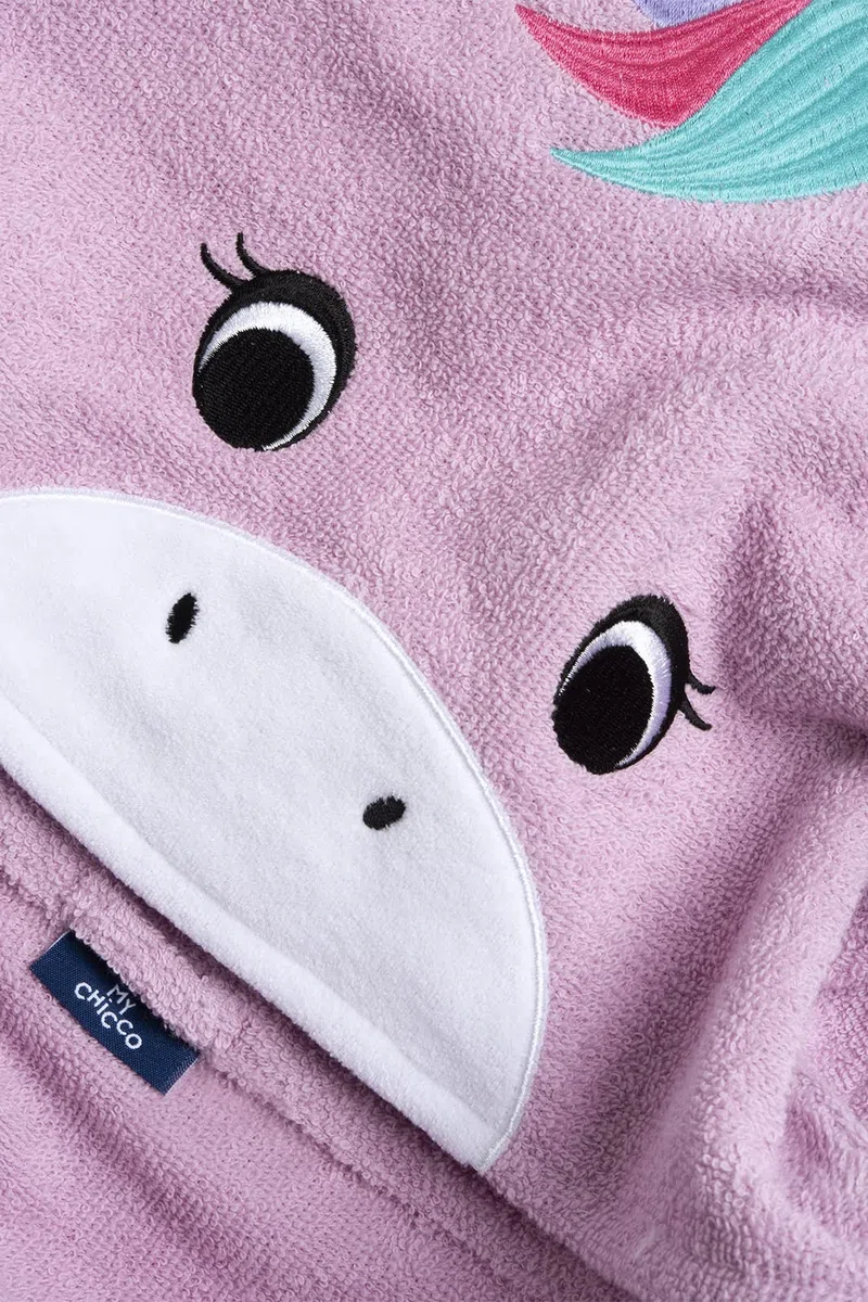 Chicco, Einhorn Bademantel aus Baumwolle mit Kapuze, Badetuch Mädchen, Rose, Einheitsgröße