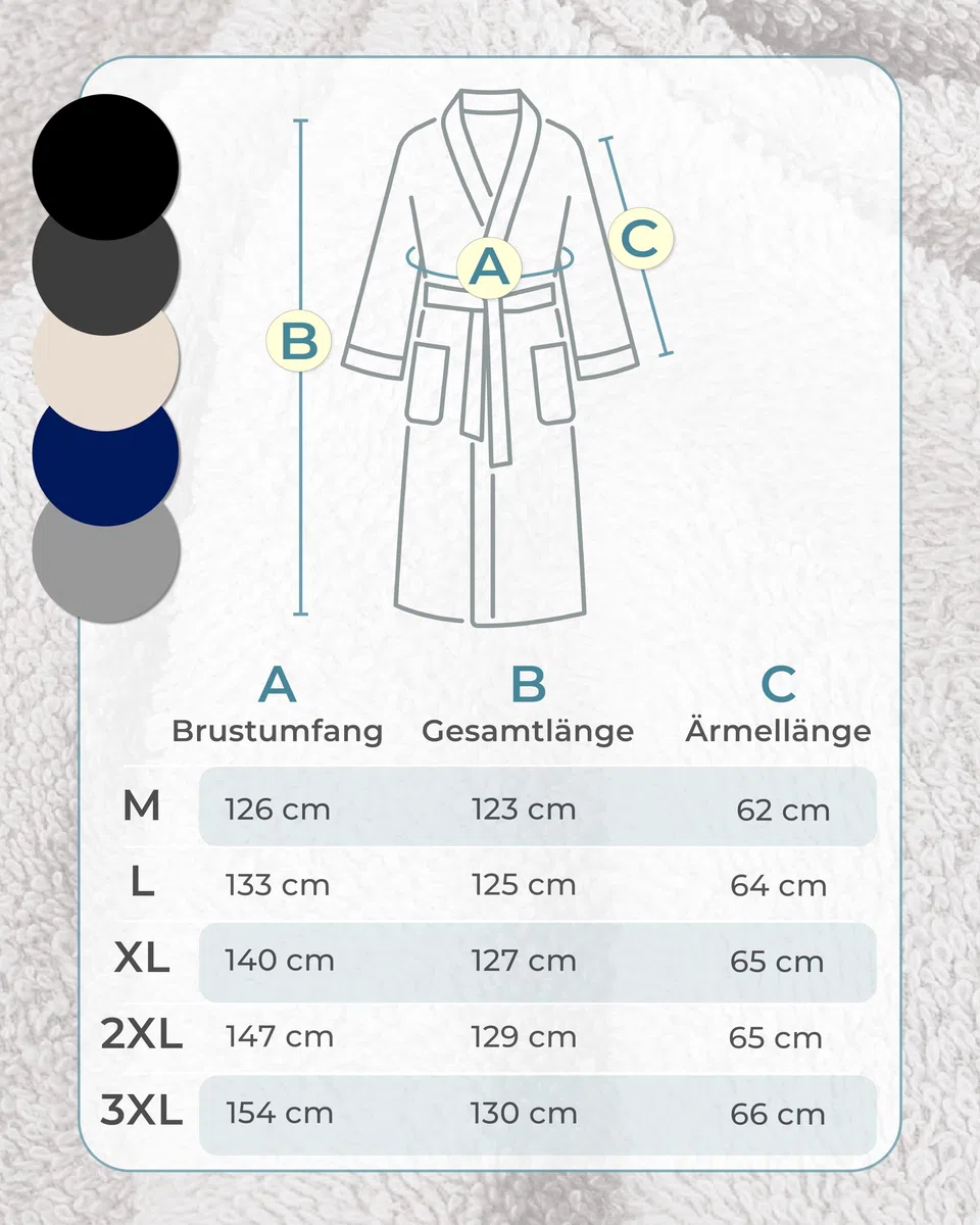 LAYNENBURG Bademantel Herren Frottee - Kapuze - Lang - 100% Baumwolle (360g/m2) - OEKO TEX Standard 100 - Größe M, L, XL, XXL, 3XL