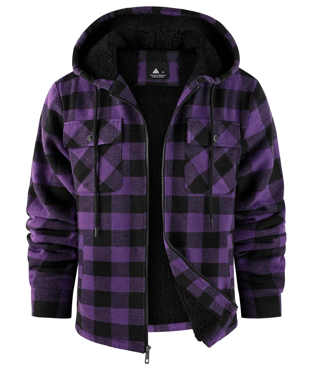 SwissWell Hemdjacke Herren Verdicken Karierts mit Reißverschluss Flanelljacke Plüschfutter Freizeit Gefüttert Kapuzenpullover Männer Winter Hemd Fleece Hoodie Winterjacke mit Taschen