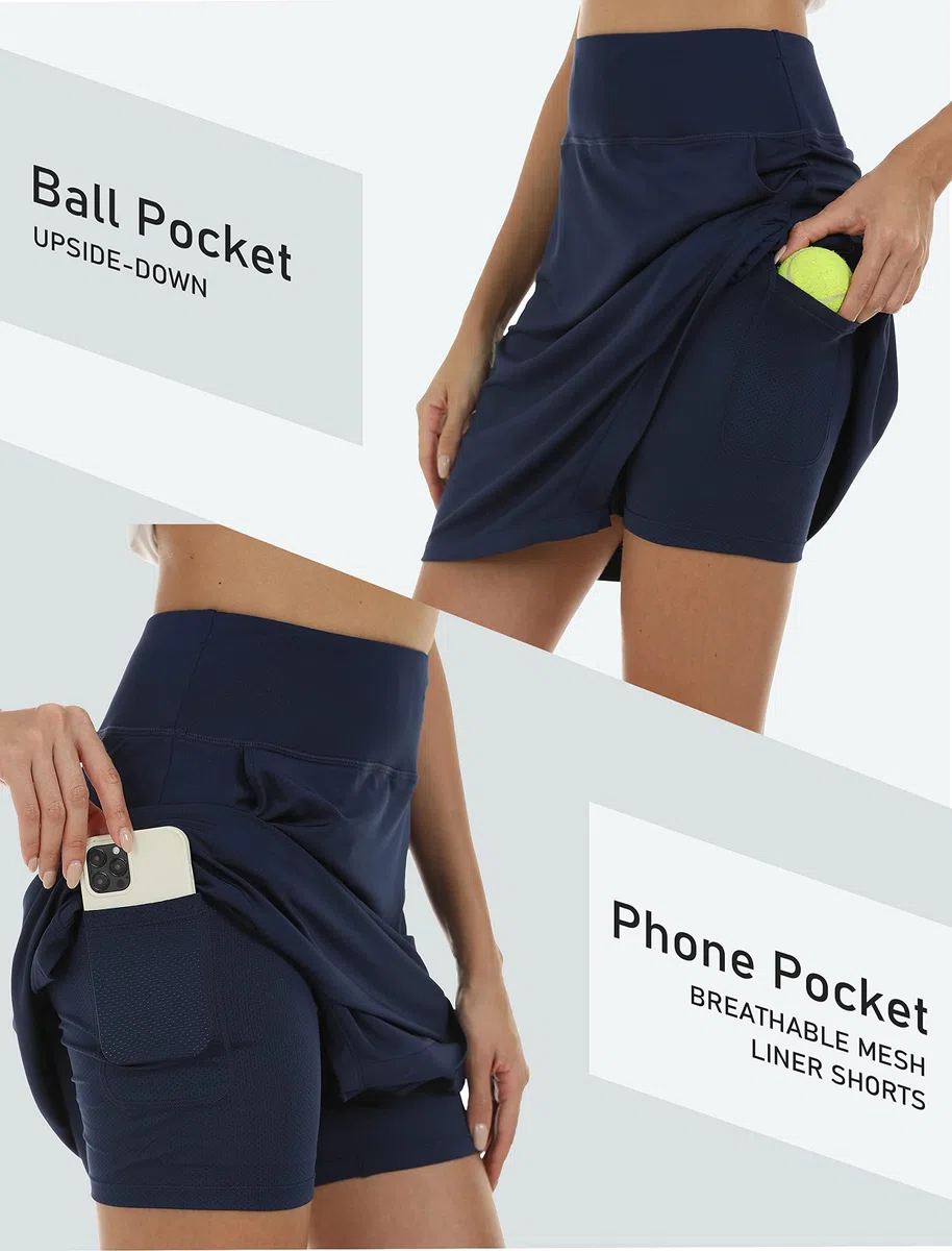 MoFiz Damen Tennisrock Sportlicher mit Shorts Taschen Sommer SkirtRock mit Tunnelzug
