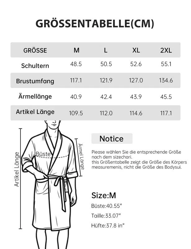 COLORFULLEAF Leicht Bademantel Herren aus 100% Baumwolle Sauna Morgenmantel Männern Reisebademantel Saunamantel mit Tasche