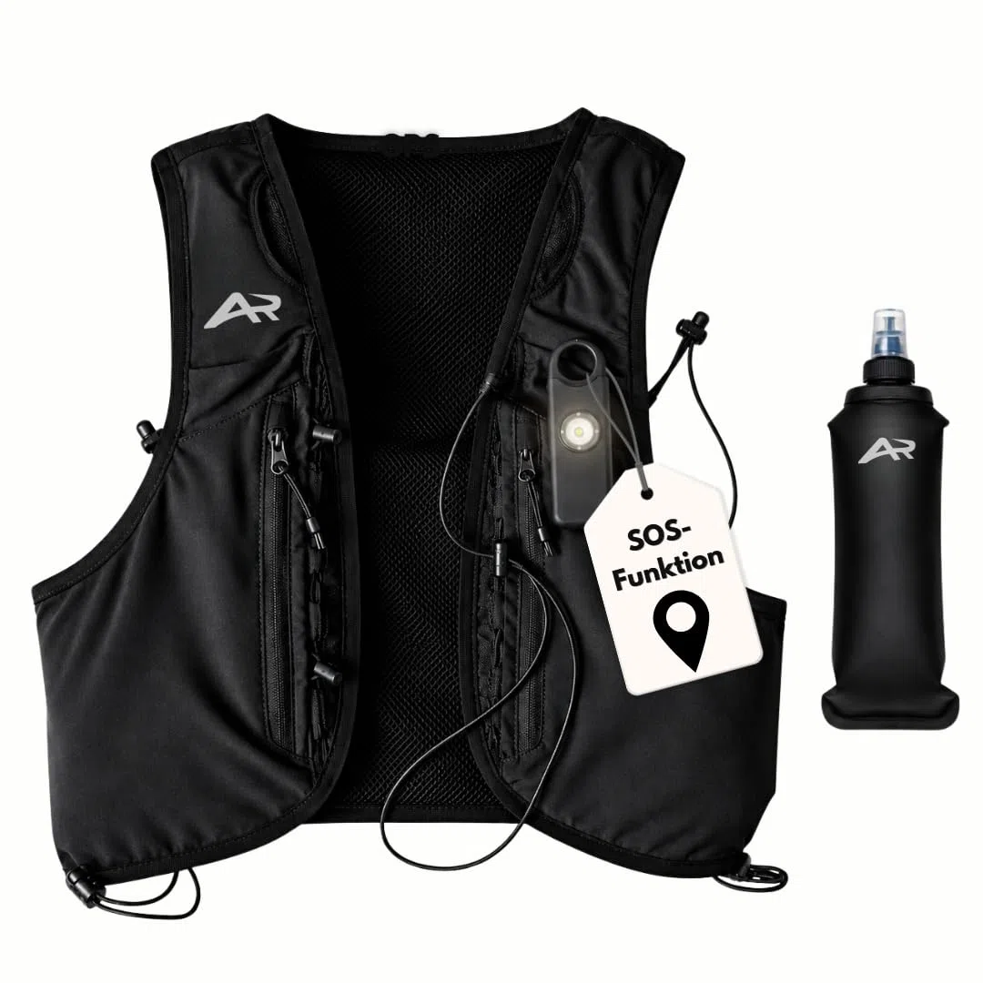 Laufweste für Damen & Herren mit Licht, SOS-Funktion GPS & Trinkflasche | ultraleichte Trinkweste 500 ml | Laufrucksack & Trinkrucksack zum Laufen | Running Vest Joggen & Trailrunning