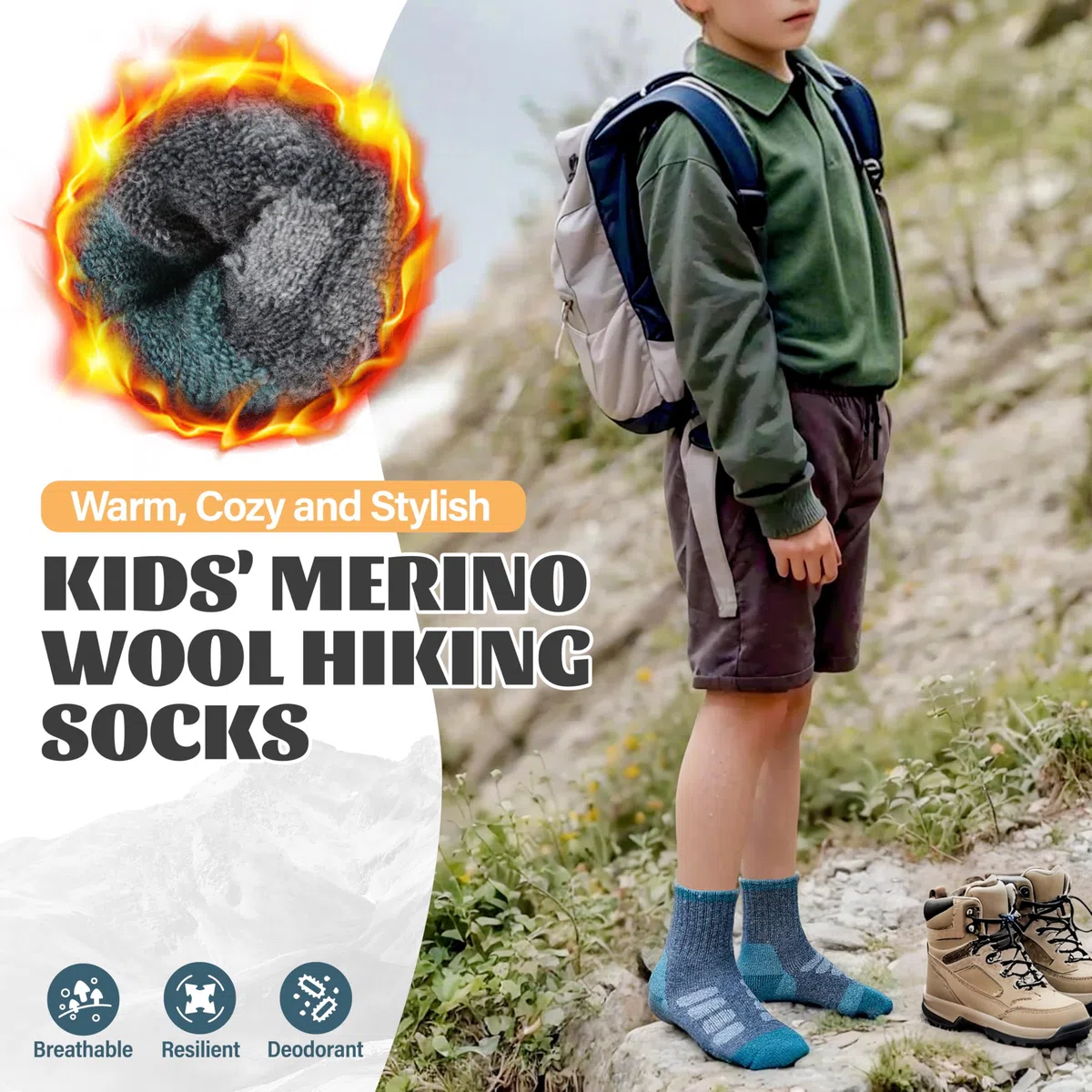 Kinder Kinder Merino Wandersocken Jungen Mädchen Wolle Socken Warme Sportsocken Dicke Thermosocken Trekking Wintersocken Socken Kinder Weihnachtssocken Geschenke 6 Paare(Überprüfen,12-15 Jahre)