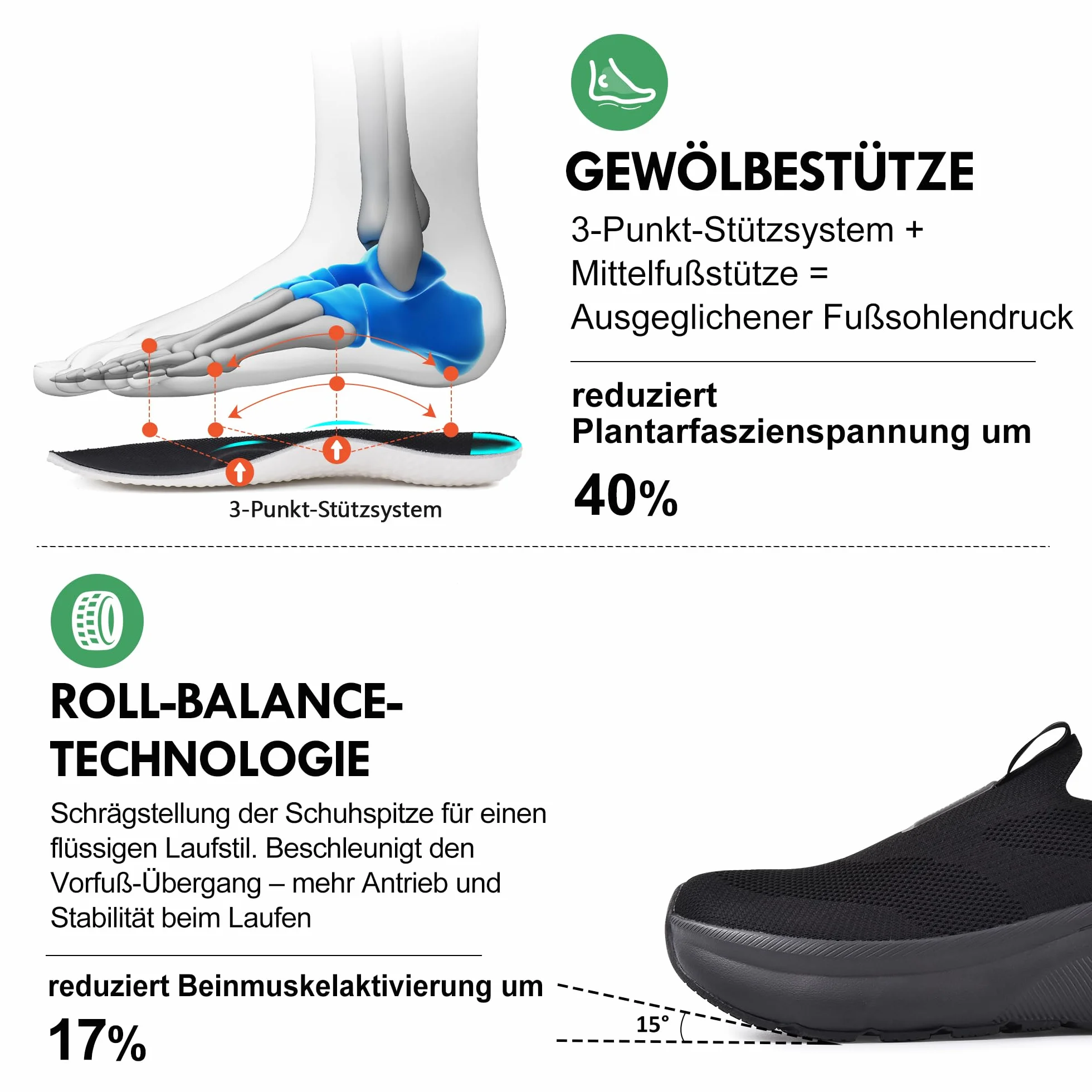 JACKSHIBO Hände frei Slip in Herren Schuhe Slip on Sneakers Fußbogenstütze Orthopädische Schuhe Memory Foam Walkingschuhe Mit Weite Zehenbox Nullabsatz Sohlen