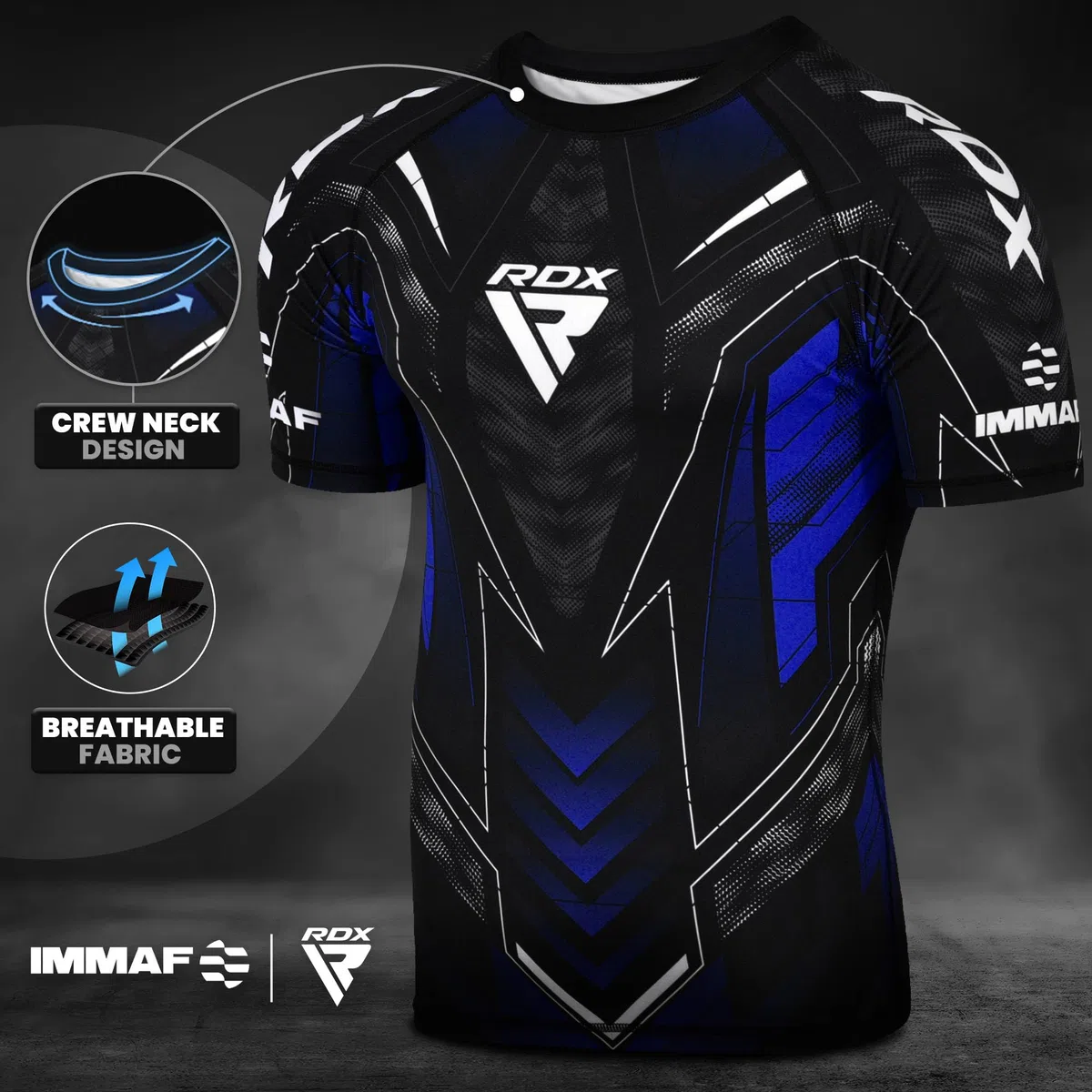 RDX Rash Guard, IMMAF genehmigt Camisa de compresión, Halbe Ärmel, Atmungsaktives Oberteil mit sportlicher Passform für MMA, Muay Thai, Kickboxen, Sparring und Grappling
