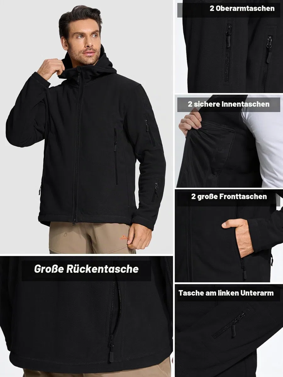 TACVASEN Herren Fleecejacke Military Outdoor Winddichte Jacke mit Kapuze