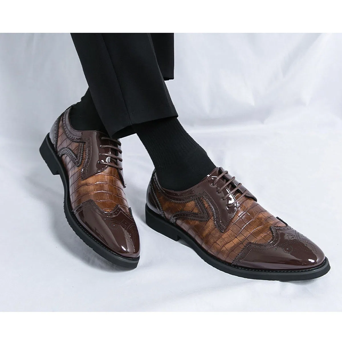 Oxford-Schuhe Herren Elegante Schnürer Zweifarbige Mit Brogue-Details Für Business & Festanlässe
