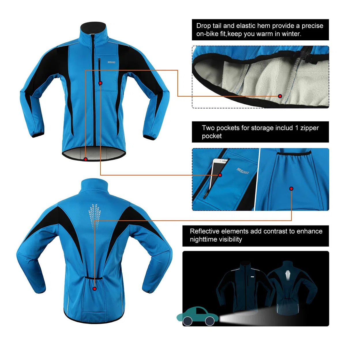 ARSUXEO Herren Radjacke wasserdicht winddicht Winter Thermal Atmungsaktiv Fahrradbekleidung 15K