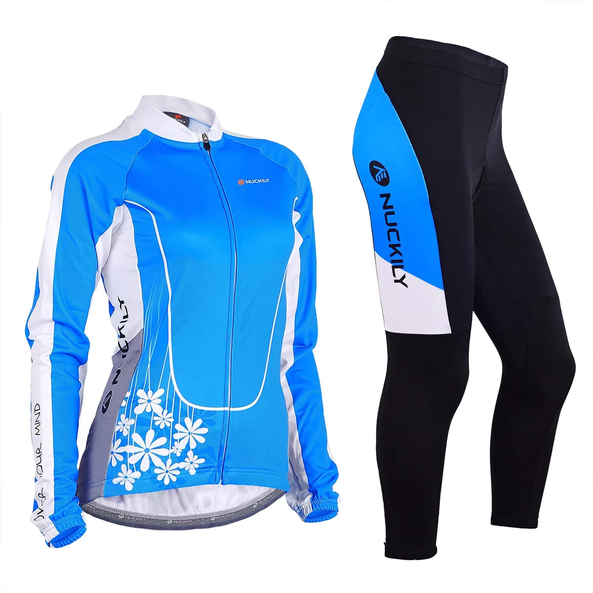 NUCKILY Damen Radtrikot Atmungsaktive Fahrradbekleidung Set Trikot Langarm & Radhose mit 3D Sitzpolster MTB Radsportanzug mit 4 Taschen