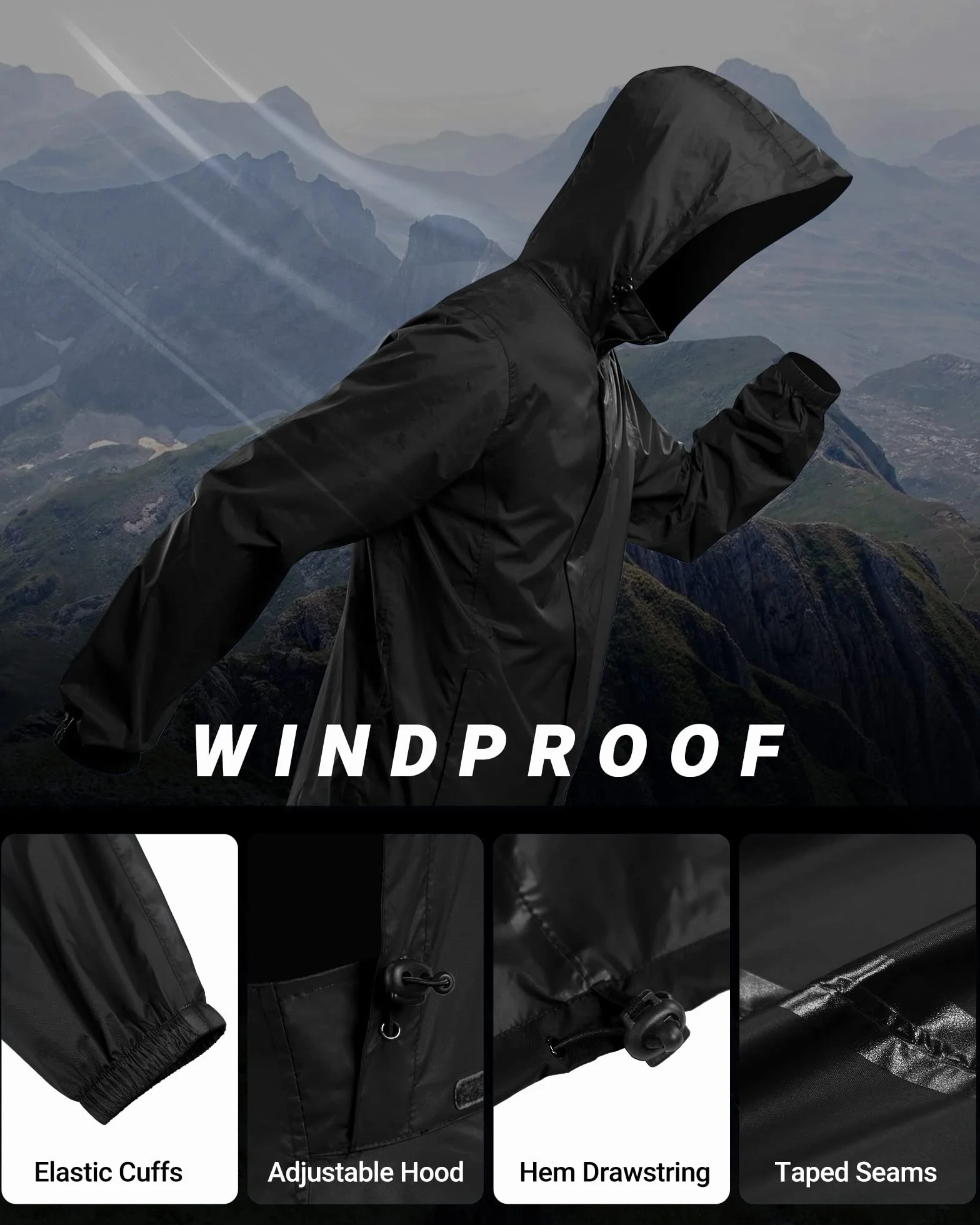 Outdoor Ventures Regenjacke Herren Wasserdicht Ultraleichte Dünne Faltbare Regenmantel Atmungsaktiv Fahrrad Regenjacke Sport