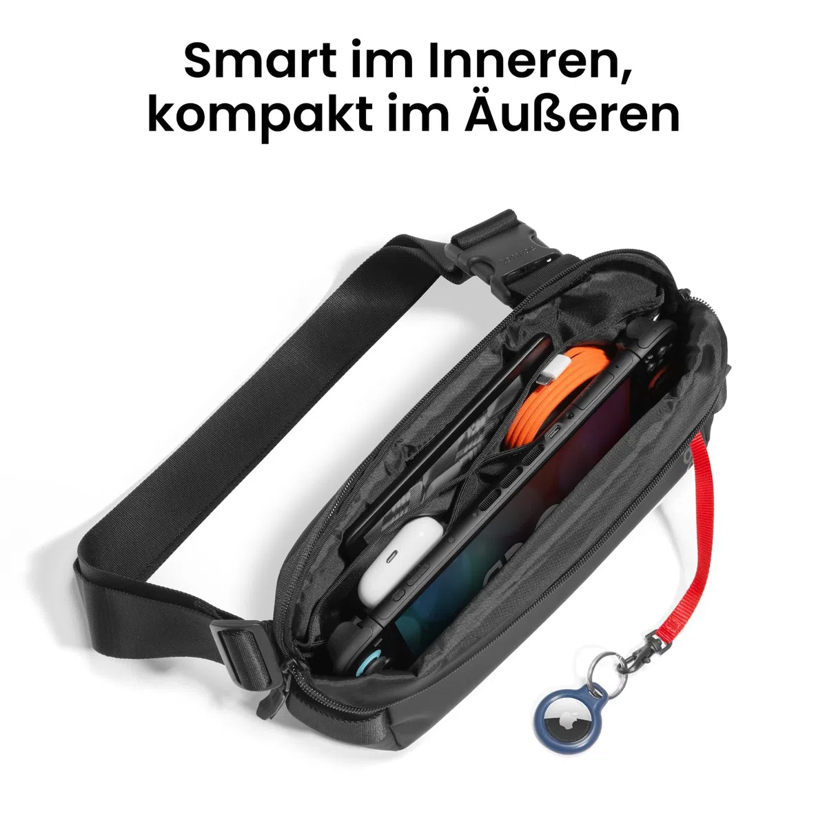 tomtoc Premium Sling Bag Herren 3L EDC Umhängetasche, leichte robuste Schultertasche für iPad mini 7 & Switch 2, ideal für Reise und Alltag, Schwarz