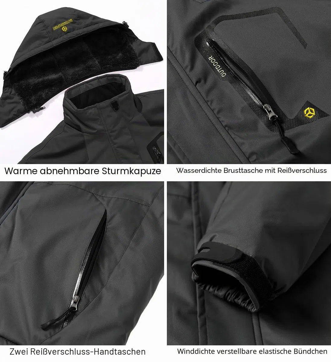 CARWORNIC Herren Winddichte Berg Ski Jacke Winter Warm Schnee Kapuze Windbreaker Wandern Snowboard Mantel