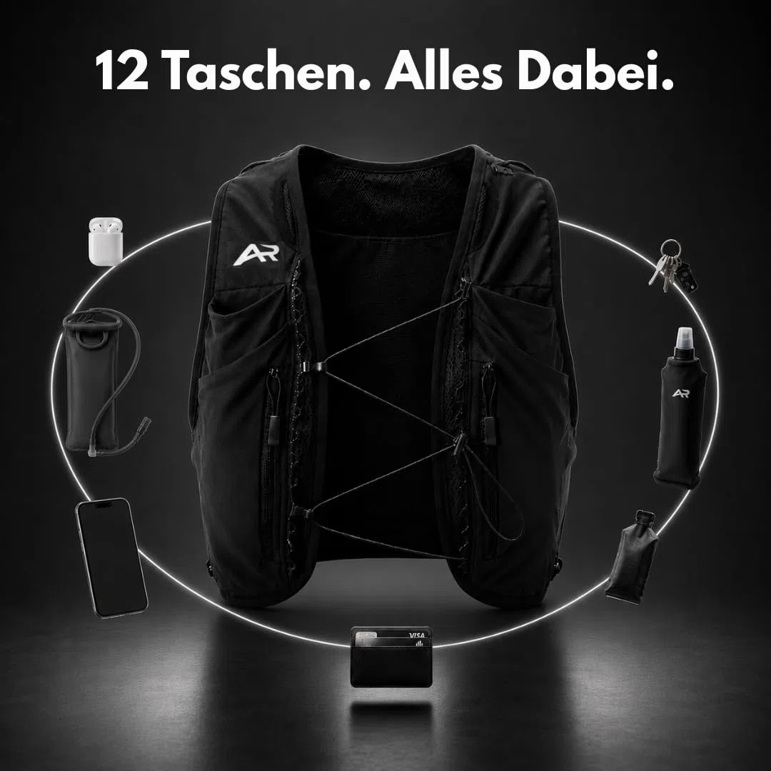 Laufweste für Damen & Herren mit Licht, SOS-Funktion GPS & Trinkflasche | ultraleichte Trinkweste 500 ml | Laufrucksack & Trinkrucksack zum Laufen | Running Vest Joggen & Trailrunning