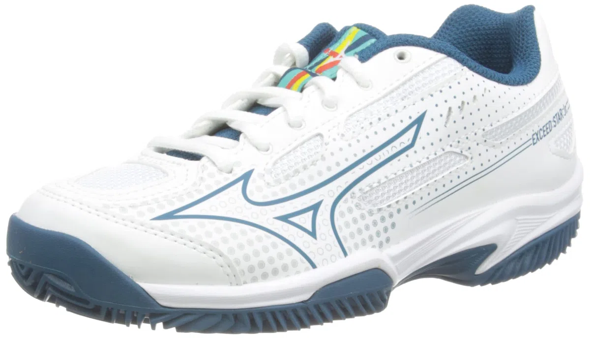 Mizuno Exceed Star Jr. Cc Tennisschuh für Kinder, Wht Moroccanb Turquoise - Größe: 36 2/3 EU