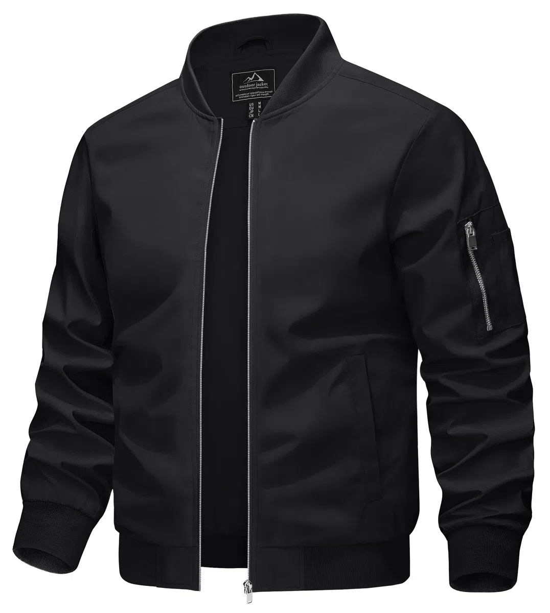 KEFITEVD Herren Leichte Dünne Bomberjacke mit Ärmeltasche Blouson Jacke Übergangsjacke Stehkragen US Fliegerjacke mit Innentasche