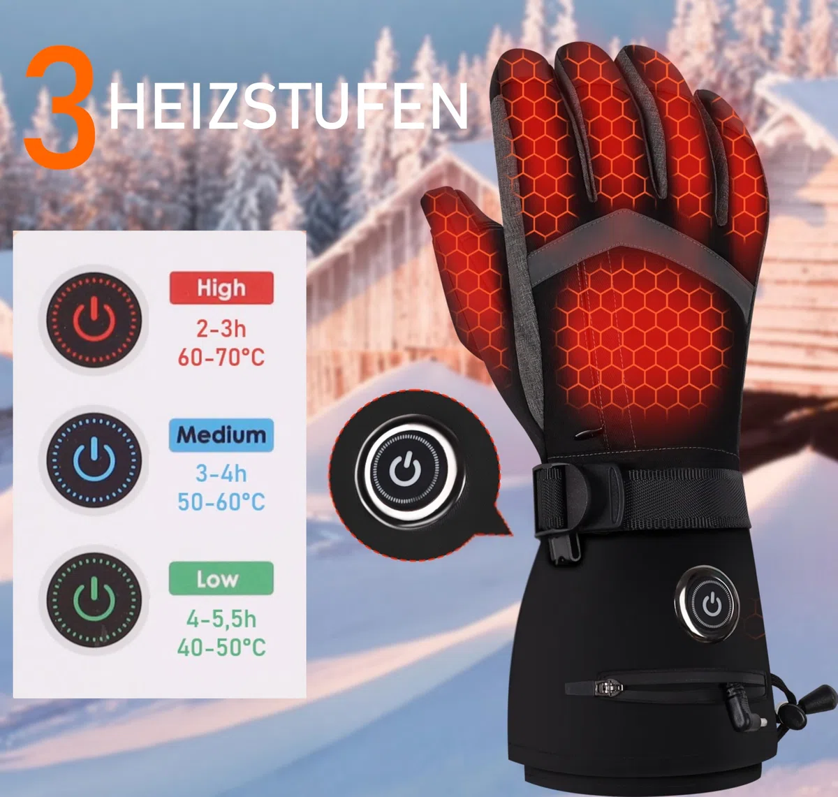 SOUCCESS Beheizbare Handschuhe – 6000 mAh Akku, 3 Heizstufen, Wasserdicht & Winddicht, Touchscreen-kompatibel, Unisex Thermo-Handschuhe für Skifahren, Motorrad, Angeln, Outdoor & Alltag