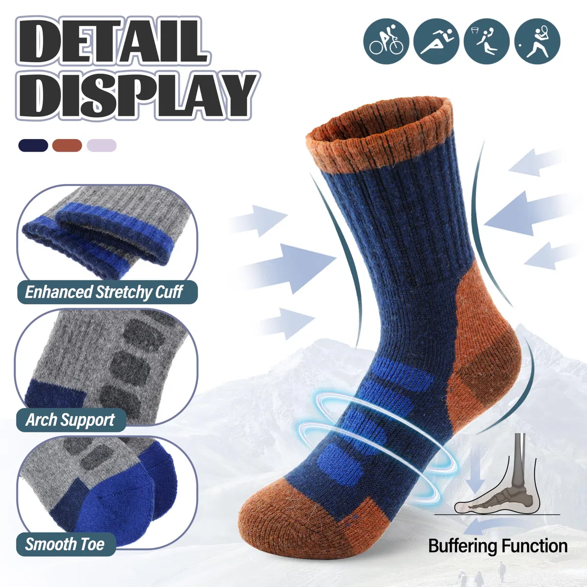 Kinder Kinder Merino Wandersocken Jungen Mädchen Wolle Socken Warme Sportsocken Dicke Thermosocken Trekking Wintersocken Socken Kinder Weihnachtssocken Geschenke 6 Paare(Überprüfen,12-15 Jahre)