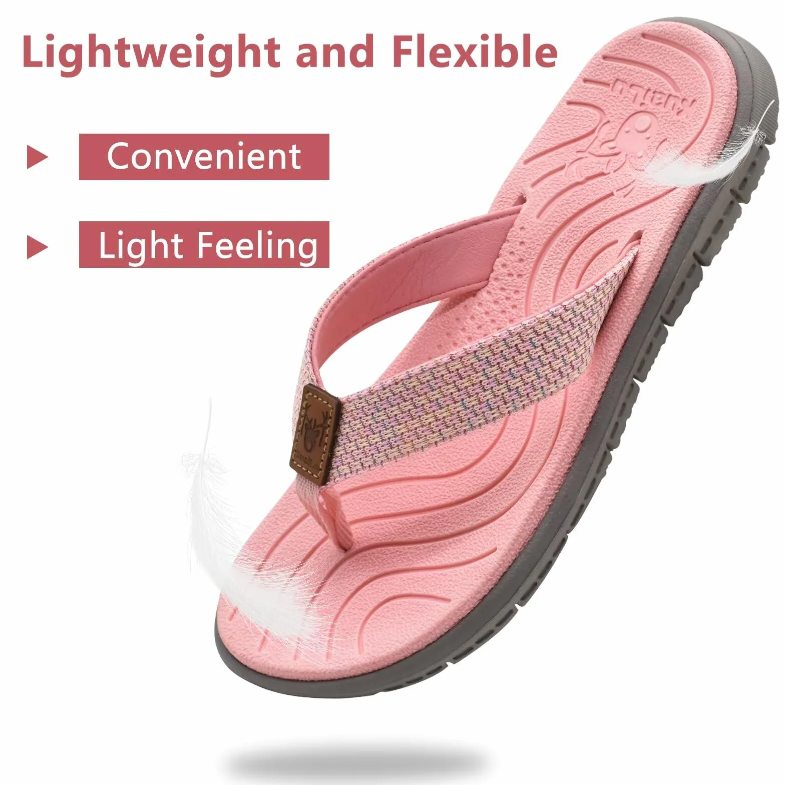 KuaiLu Flip Flops Damen Weich Leder Stoff Badelatschen Yoga Matte Fußbett Sandalen Sommer Strand Zehentrenner Rutschfest Badesandalen Frauen
