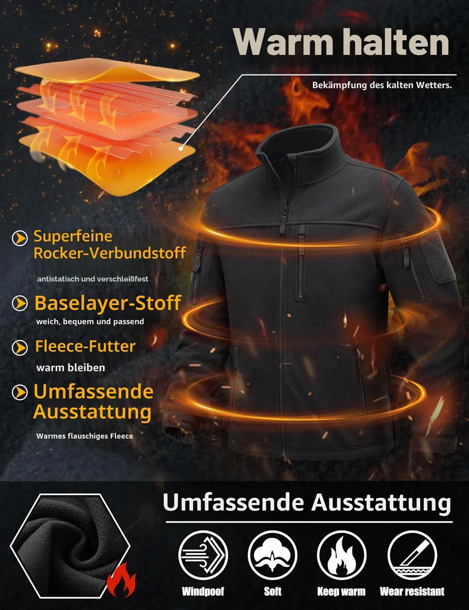 TACVASEN Herren Militär Outdoor Fleecejacke Warme Taktische Jacke Fleece Jacket